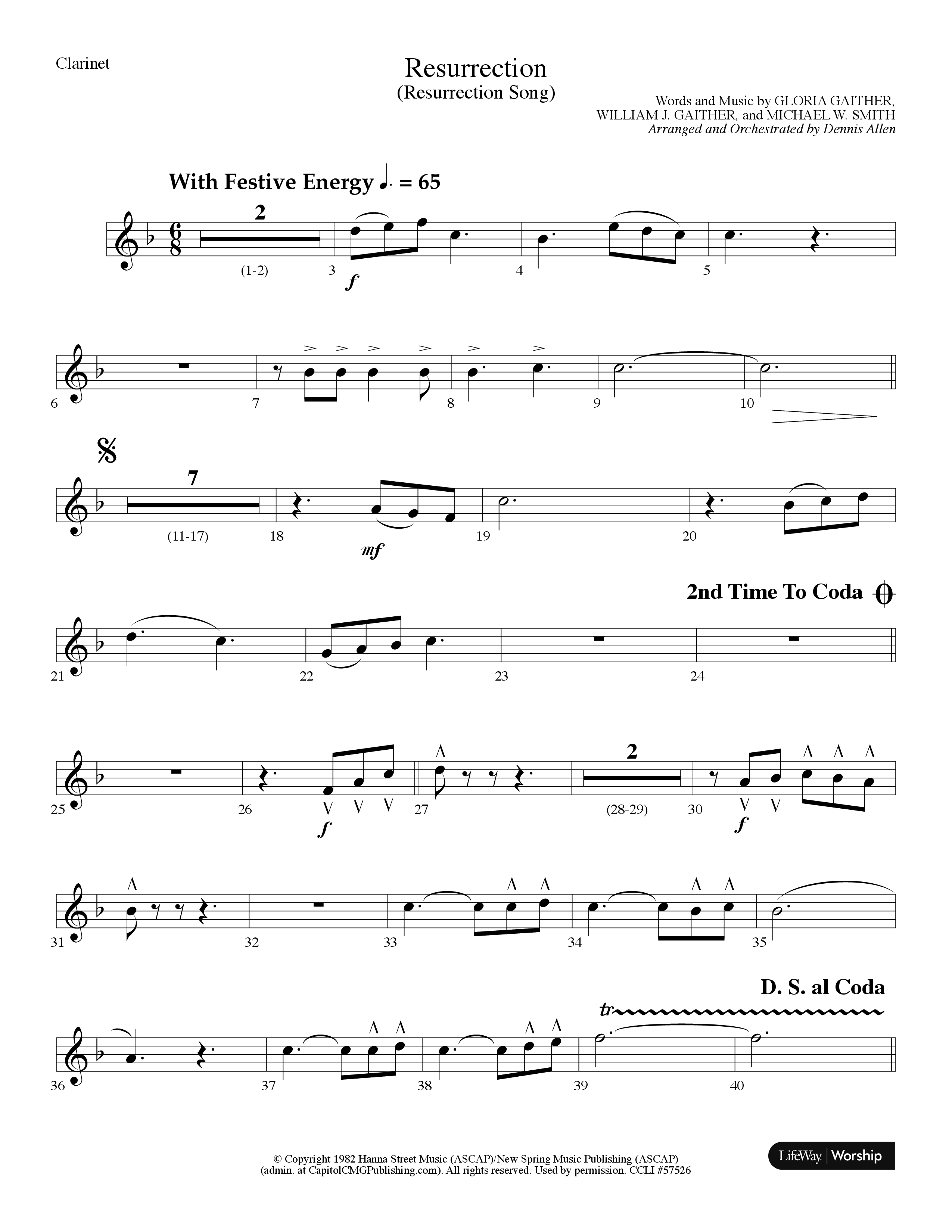 Resurrection (Resurrection Song) (Choral Anthem SATB) Clarinet (Lifeway Choral / Arr. Dennis Allen)