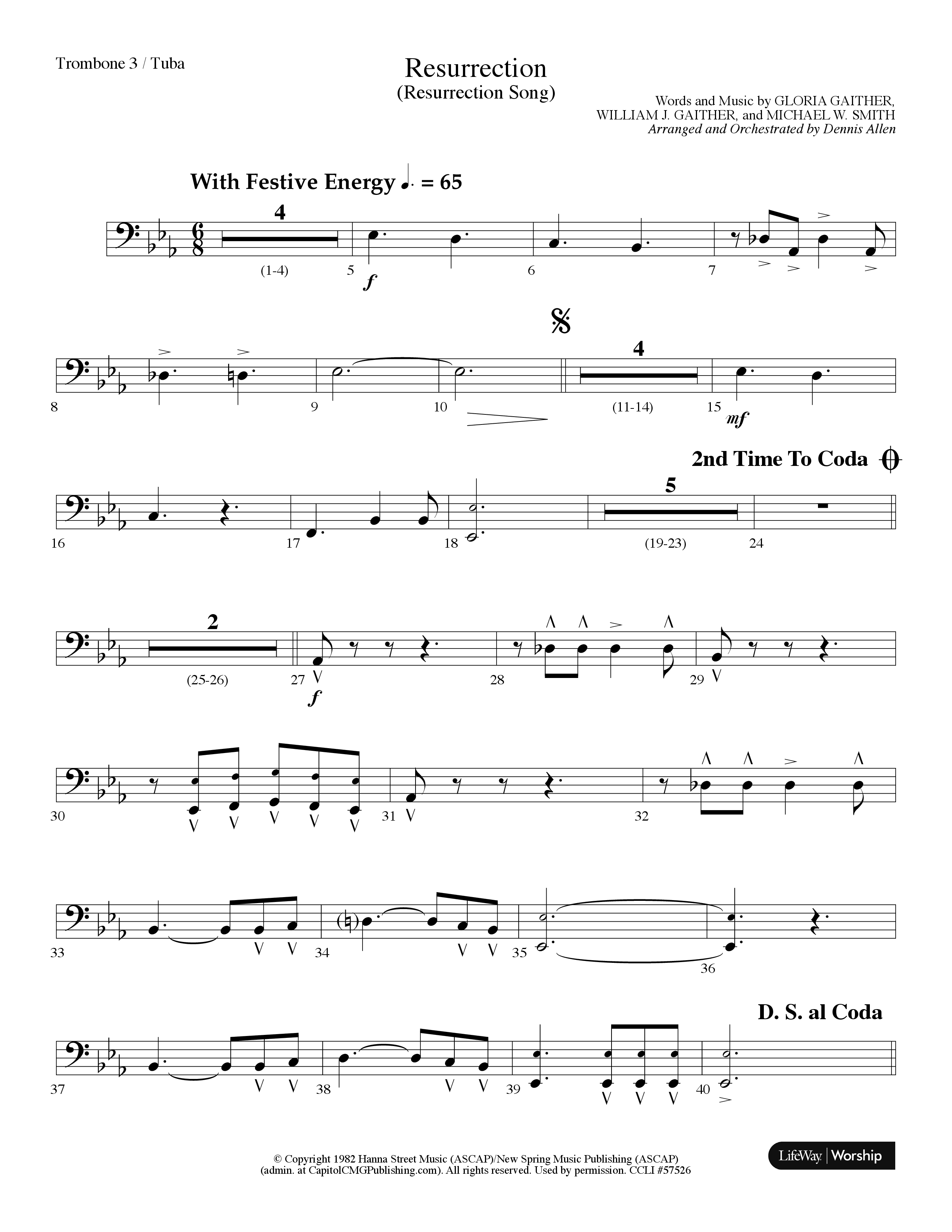 Resurrection (Resurrection Song) (Choral Anthem SATB) Trombone 3/Tuba (Lifeway Choral / Arr. Dennis Allen)
