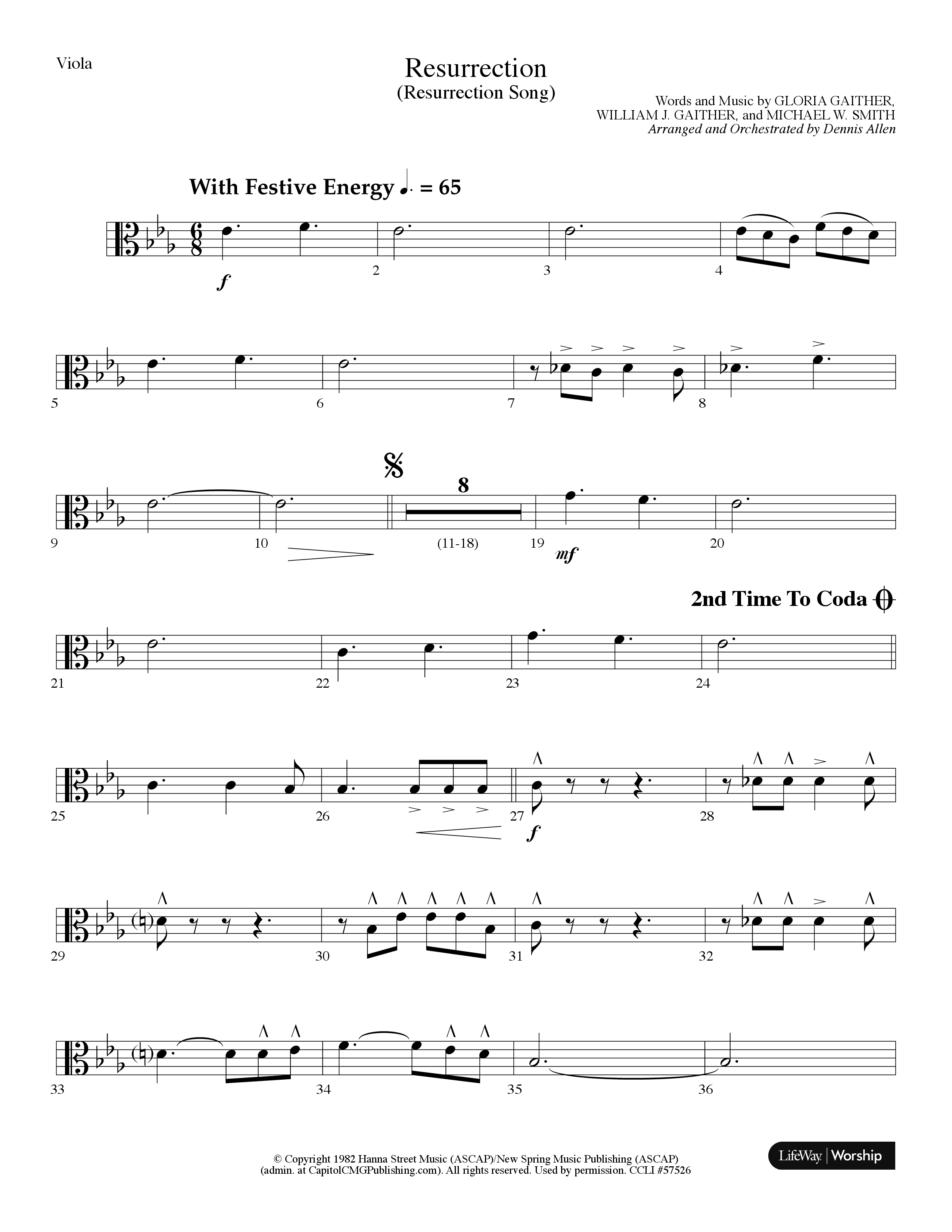Resurrection (Resurrection Song) (Choral Anthem SATB) Viola (Lifeway Choral / Arr. Dennis Allen)