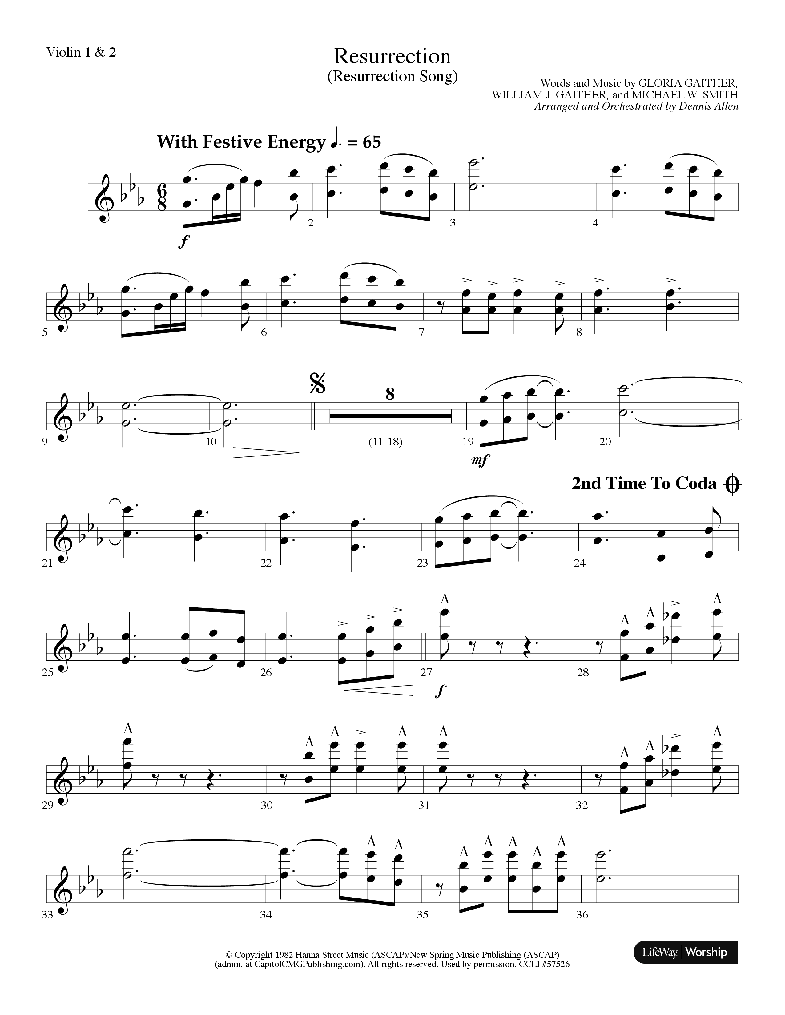 Resurrection (Resurrection Song) (Choral Anthem SATB) Violin 1/2 (Lifeway Choral / Arr. Dennis Allen)
