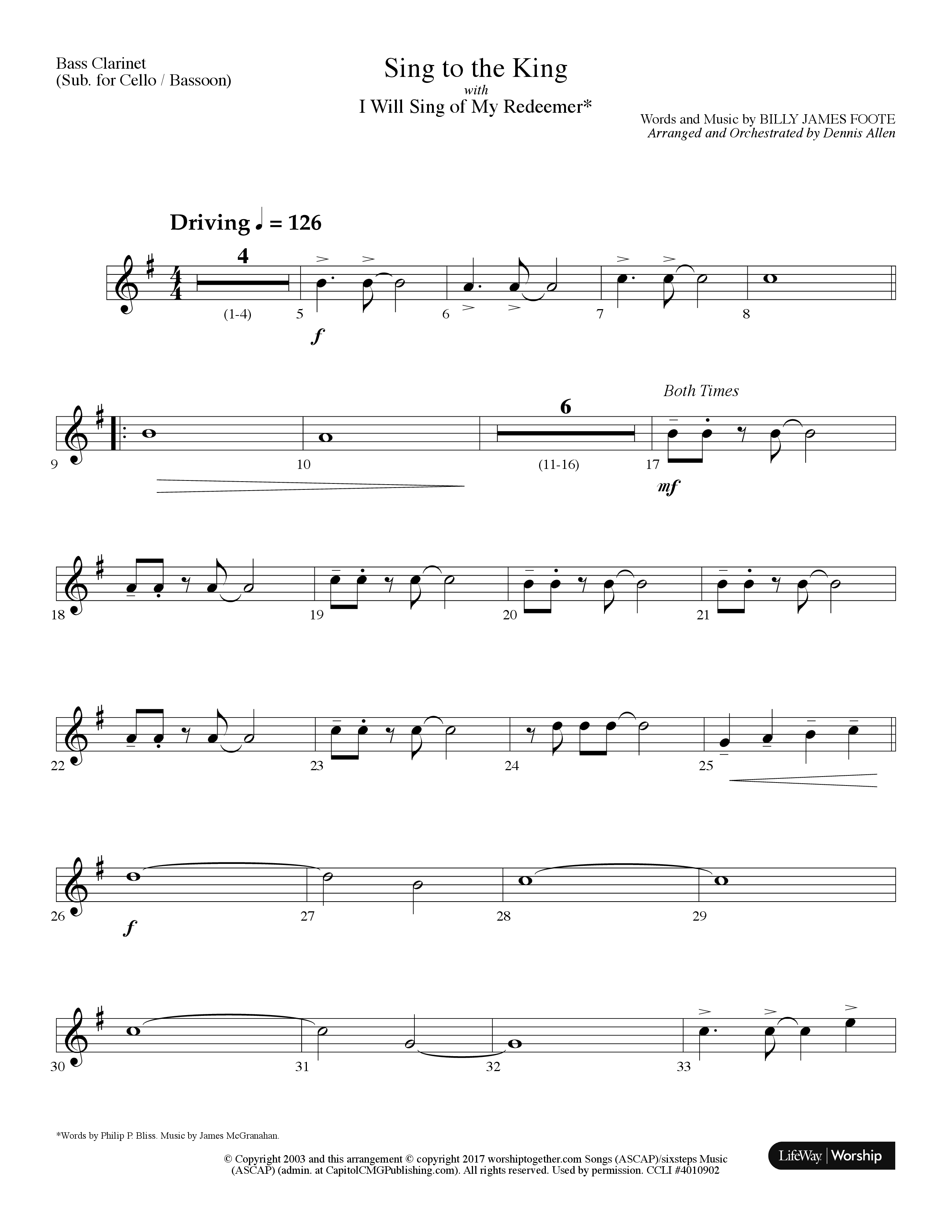 Sing To The King (with I Will Sing Of My Redeemer) (Choral Anthem SATB) Bass Clarinet (Lifeway Choral / Arr. Dennis Allen)