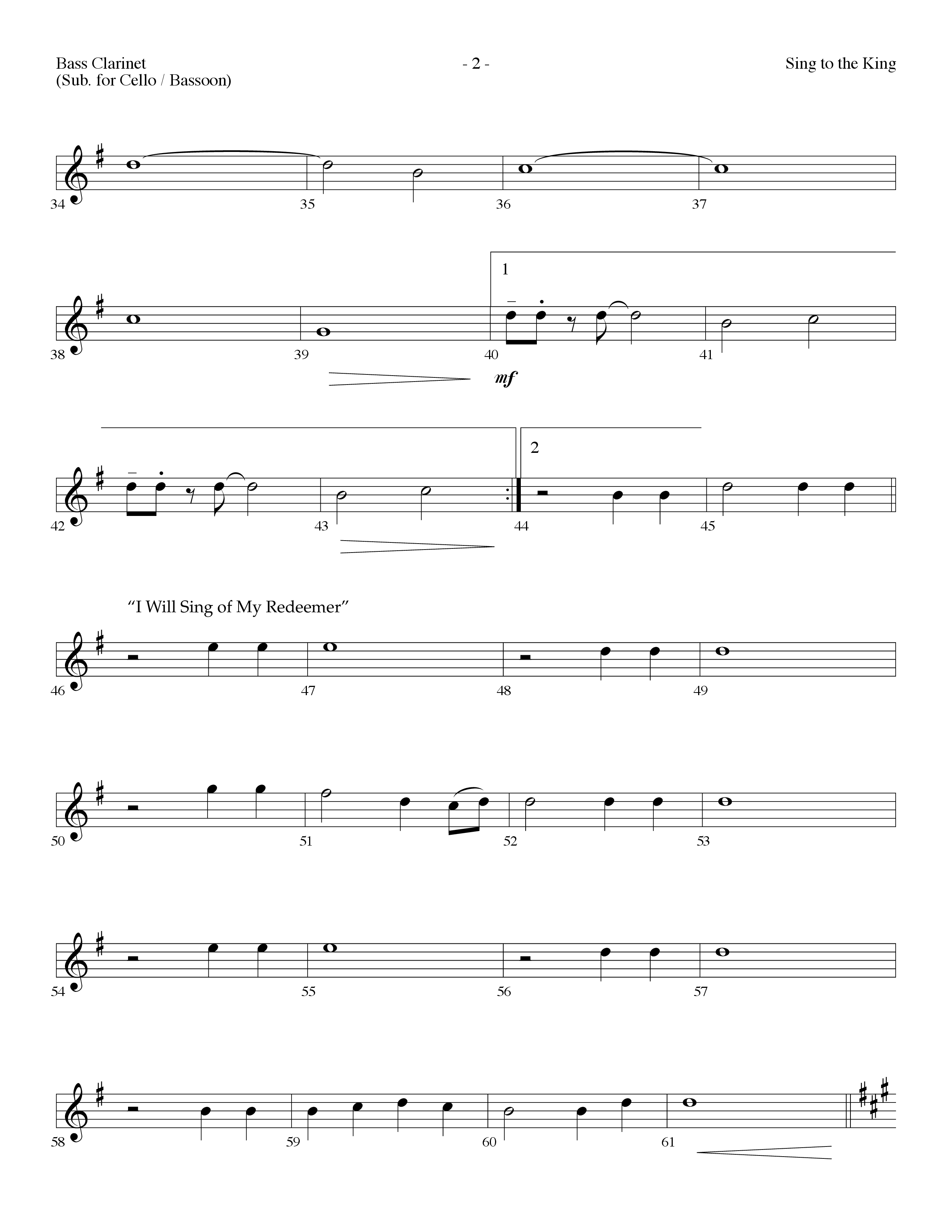 Sing To The King (with I Will Sing Of My Redeemer) (Choral Anthem SATB) Bass Clarinet (Lifeway Choral / Arr. Dennis Allen)