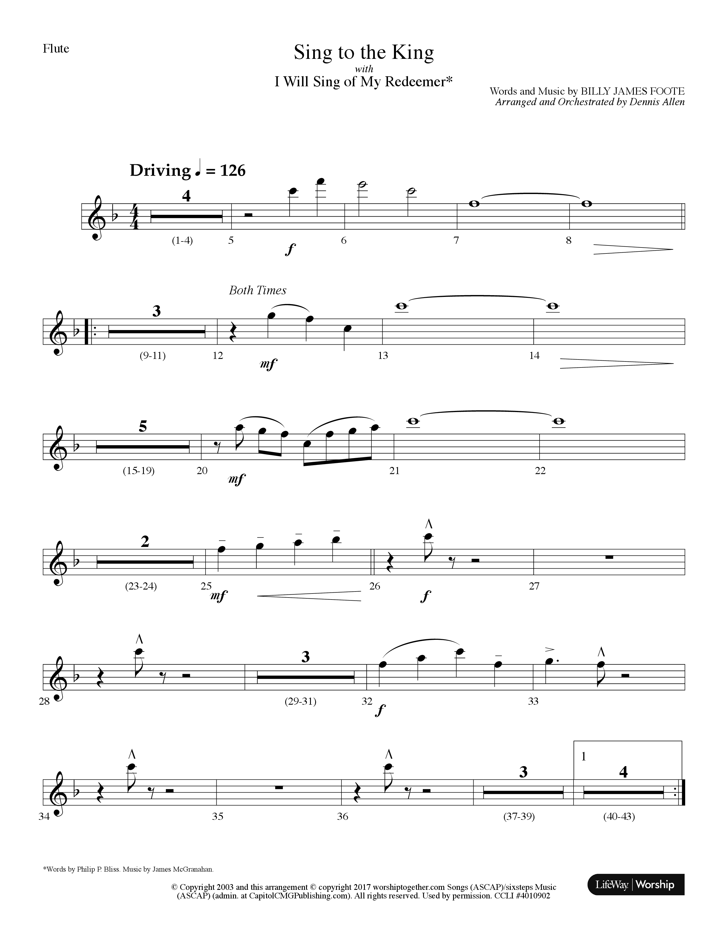 Sing To The King (with I Will Sing Of My Redeemer) (Choral Anthem SATB) Flute (Lifeway Choral / Arr. Dennis Allen)