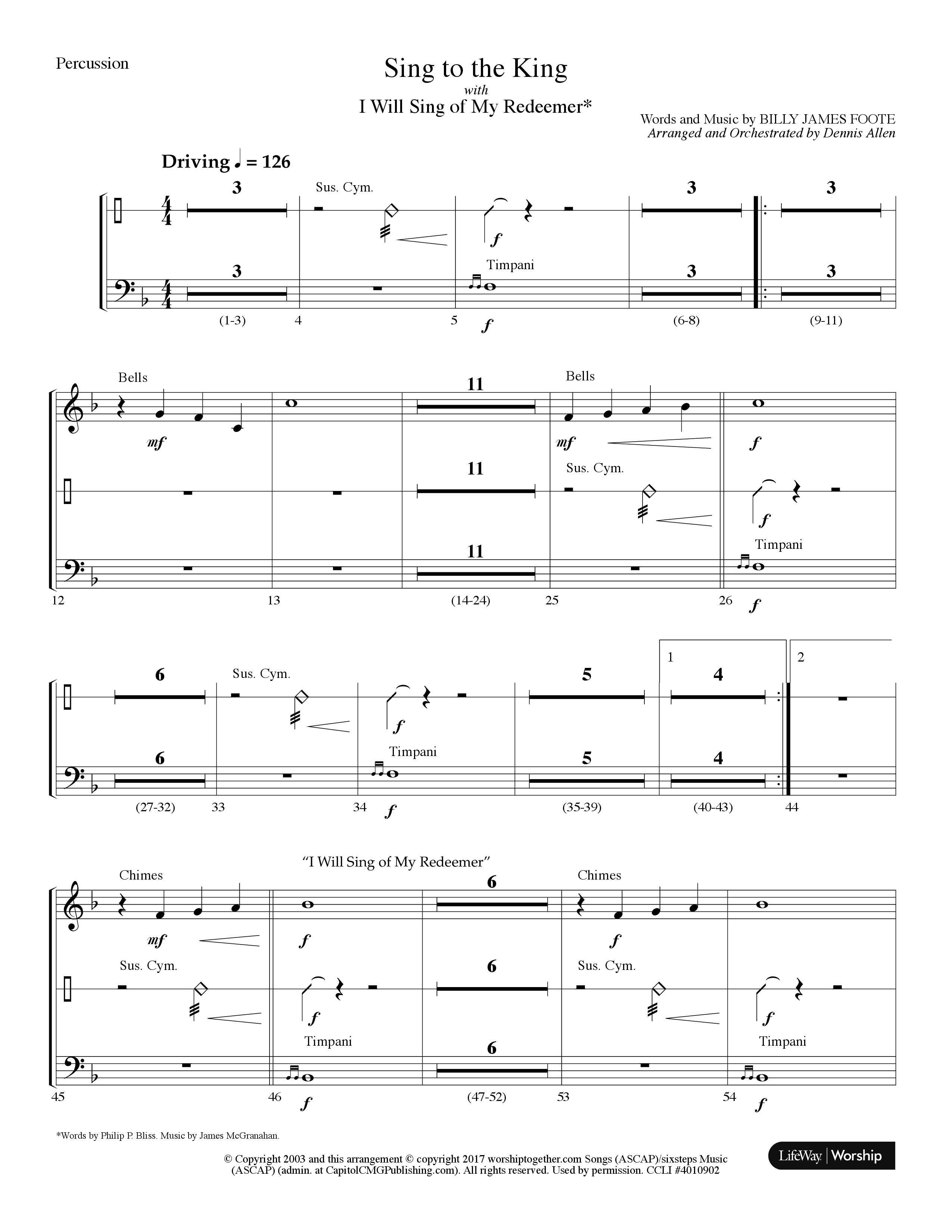 Sing To The King (with I Will Sing Of My Redeemer) (Choral Anthem SATB) Percussion (Lifeway Choral / Arr. Dennis Allen)