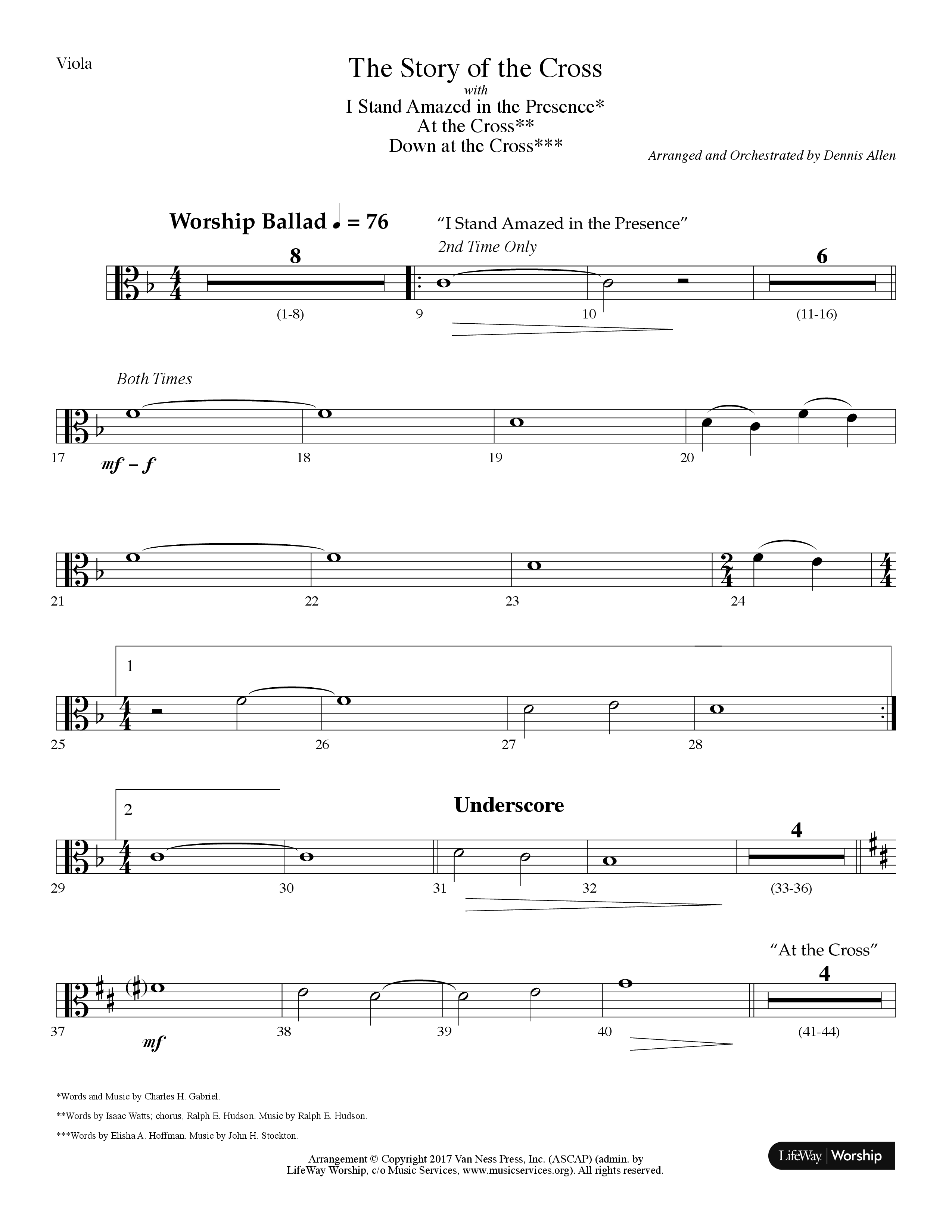 The Story Of The Cross (with I Stand Amazed In The Presence, At The Cross, Down At The Cross) (Choral Anthem SATB) Viola (Lifeway Choral / Arr. Dennis Allen)