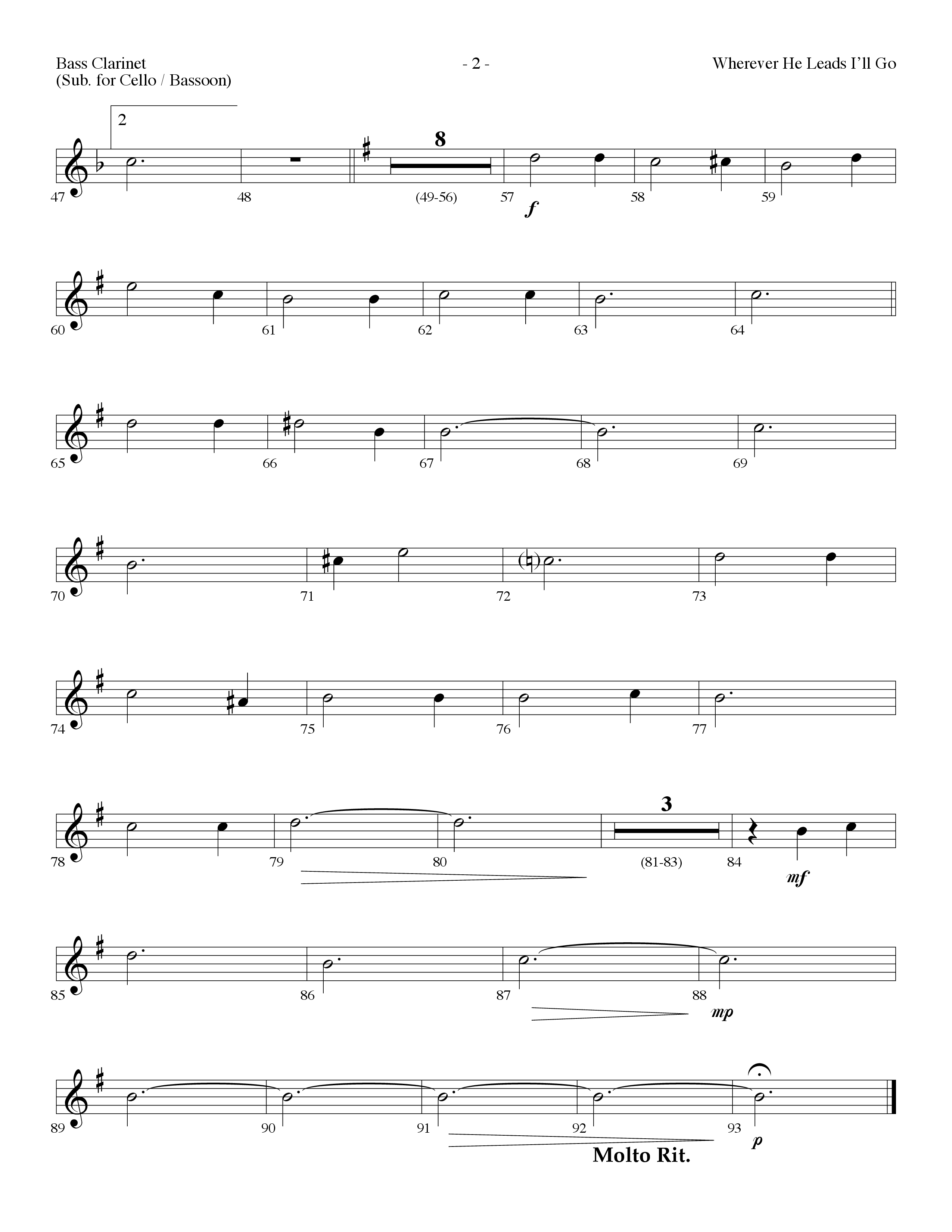 Wherever He Leads I'll Go (Choral Anthem SATB) Bass Clarinet (Lifeway Choral / Arr. Dennis Allen)