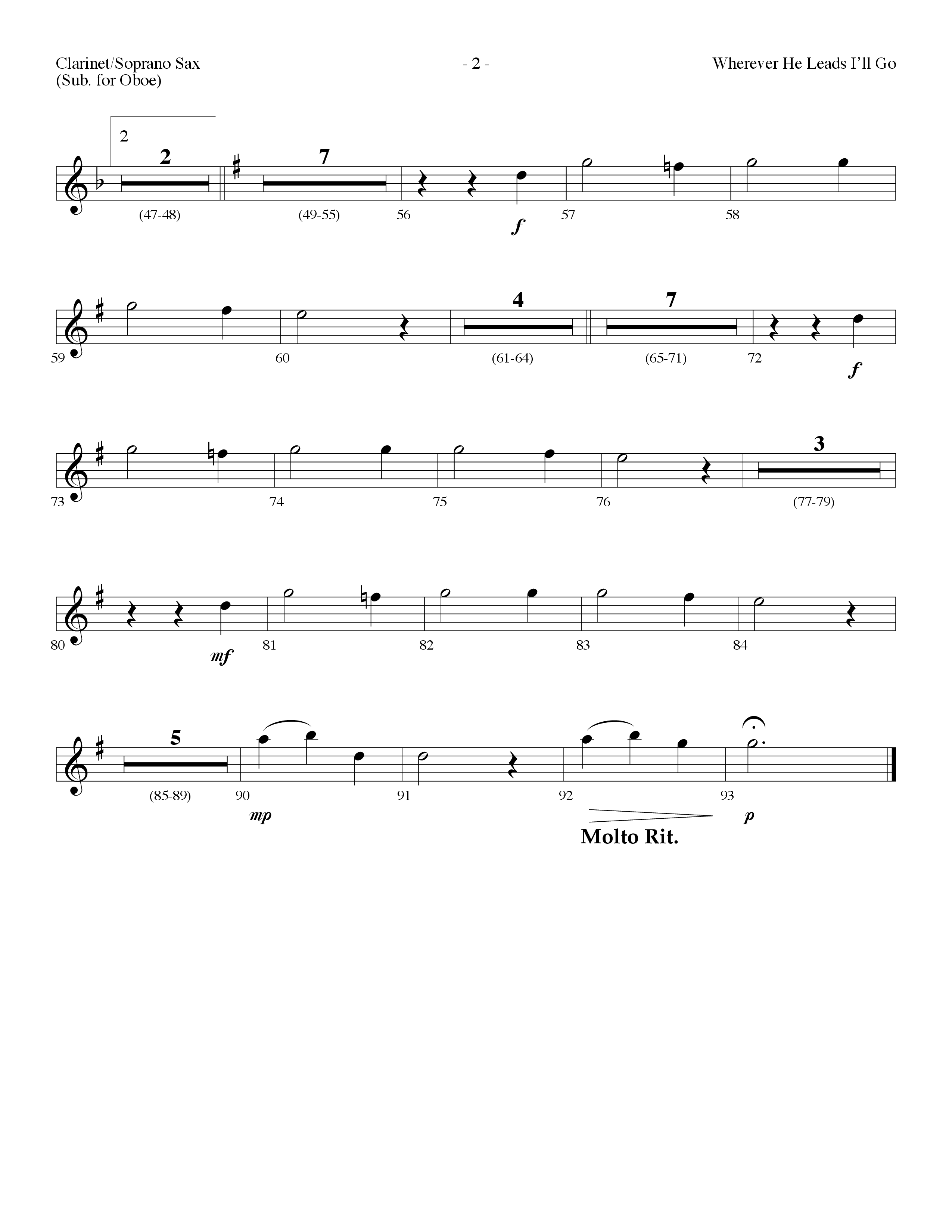 Wherever He Leads I'll Go (Choral Anthem SATB) Clarinet/Soprano Sax (Lifeway Choral / Arr. Dennis Allen)