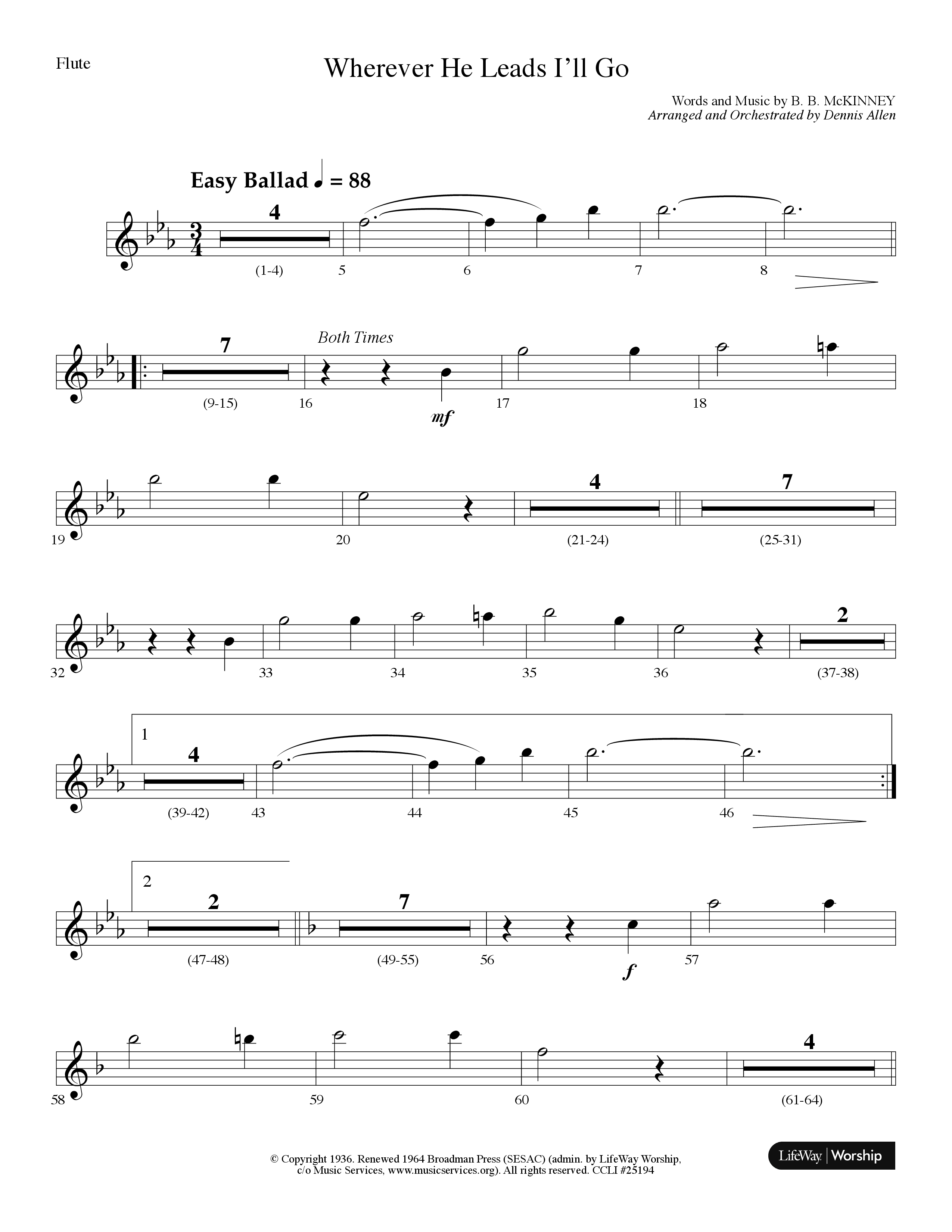 Wherever He Leads I'll Go (Choral Anthem SATB) Flute (Lifeway Choral / Arr. Dennis Allen)