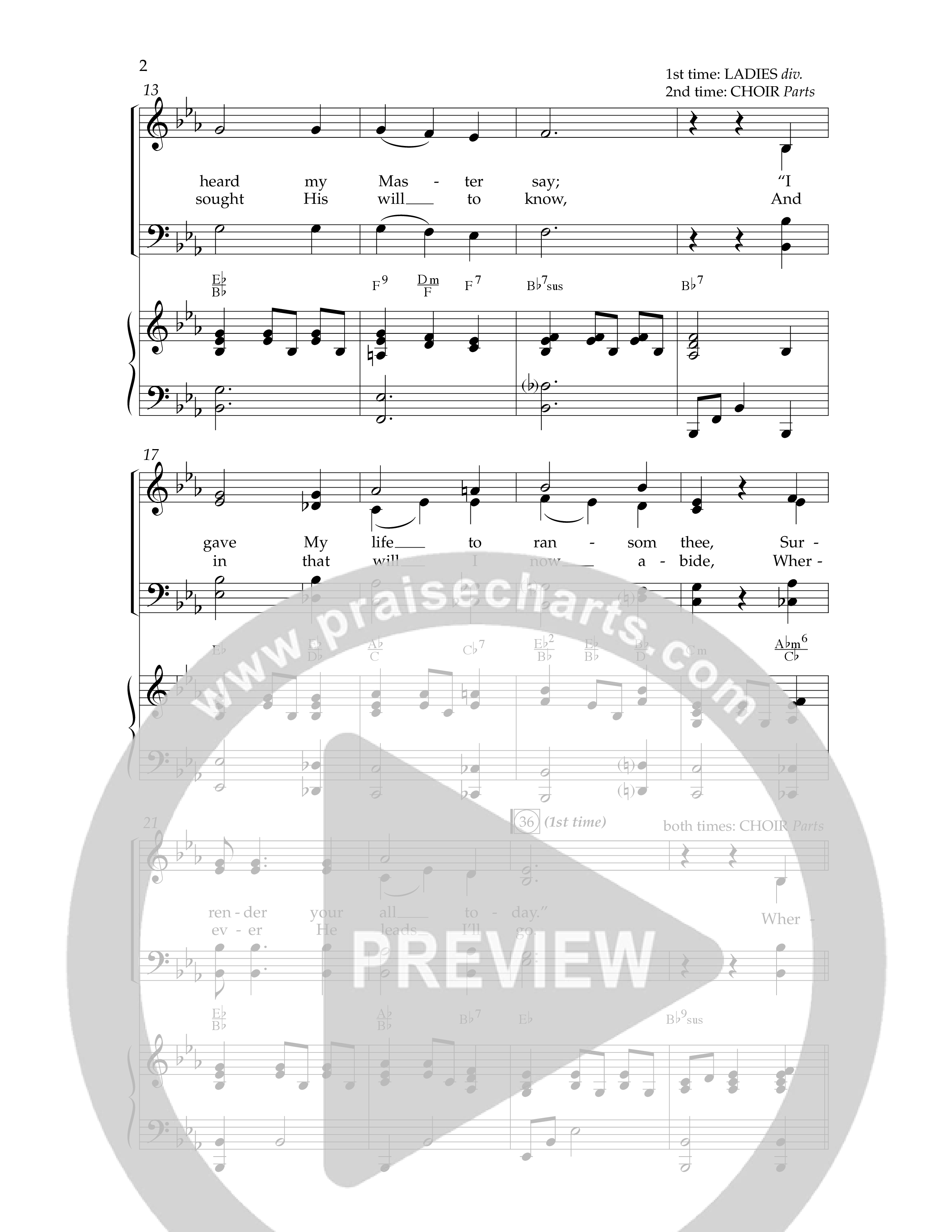 Wherever He Leads I'll Go (Choral Anthem SATB) Anthem (SATB/Piano) (Lifeway Choral / Arr. Dennis Allen)
