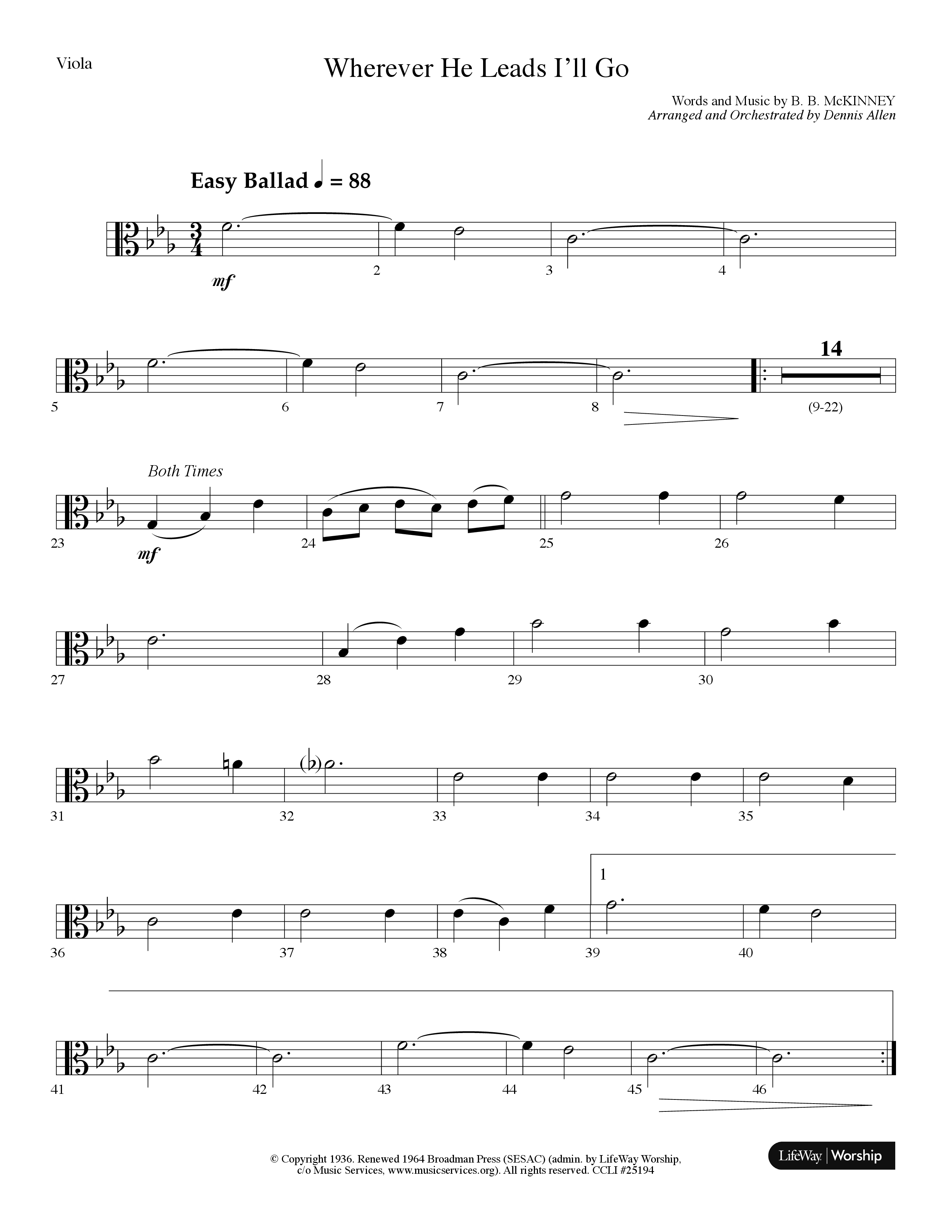 Wherever He Leads I'll Go (Choral Anthem SATB) Viola (Lifeway Choral / Arr. Dennis Allen)