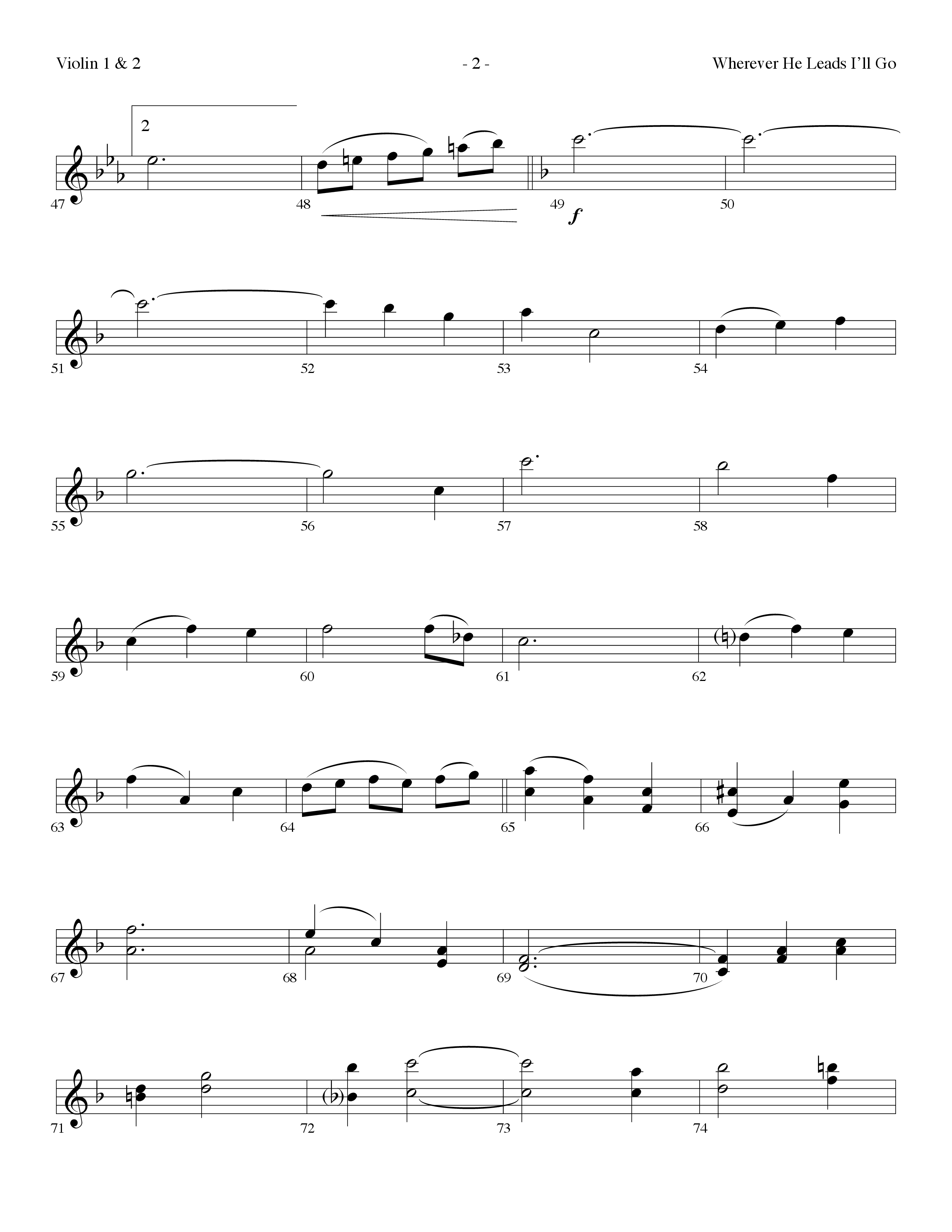 Wherever He Leads I'll Go (Choral Anthem SATB) Violin 1/2 (Lifeway Choral / Arr. Dennis Allen)