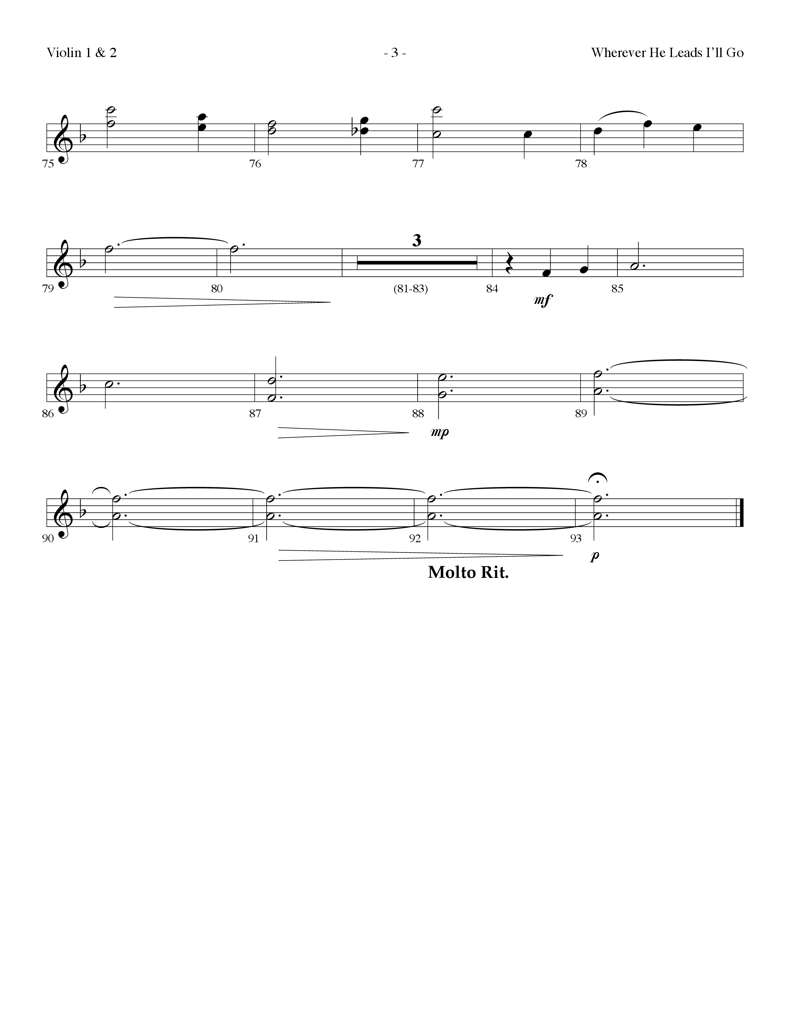 Wherever He Leads I'll Go (Choral Anthem SATB) Violin 1/2 (Lifeway Choral / Arr. Dennis Allen)