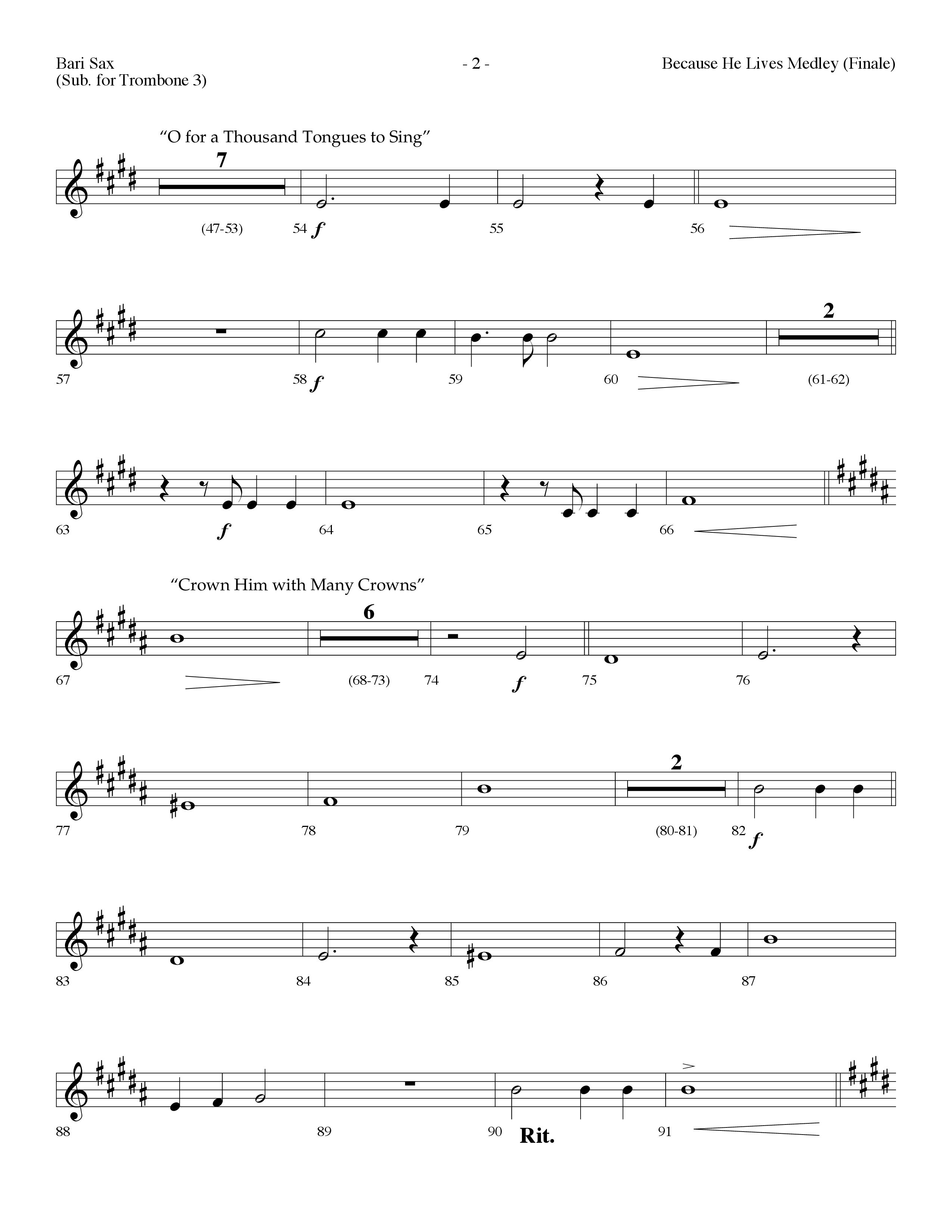 Because He Lives Medley (with O For A Thousand Tongues To Sing, Crown Him With Many Crowns) (Choral Anthem SATB) Bari Sax (Lifeway Choral / Arr. Dennis Allen)