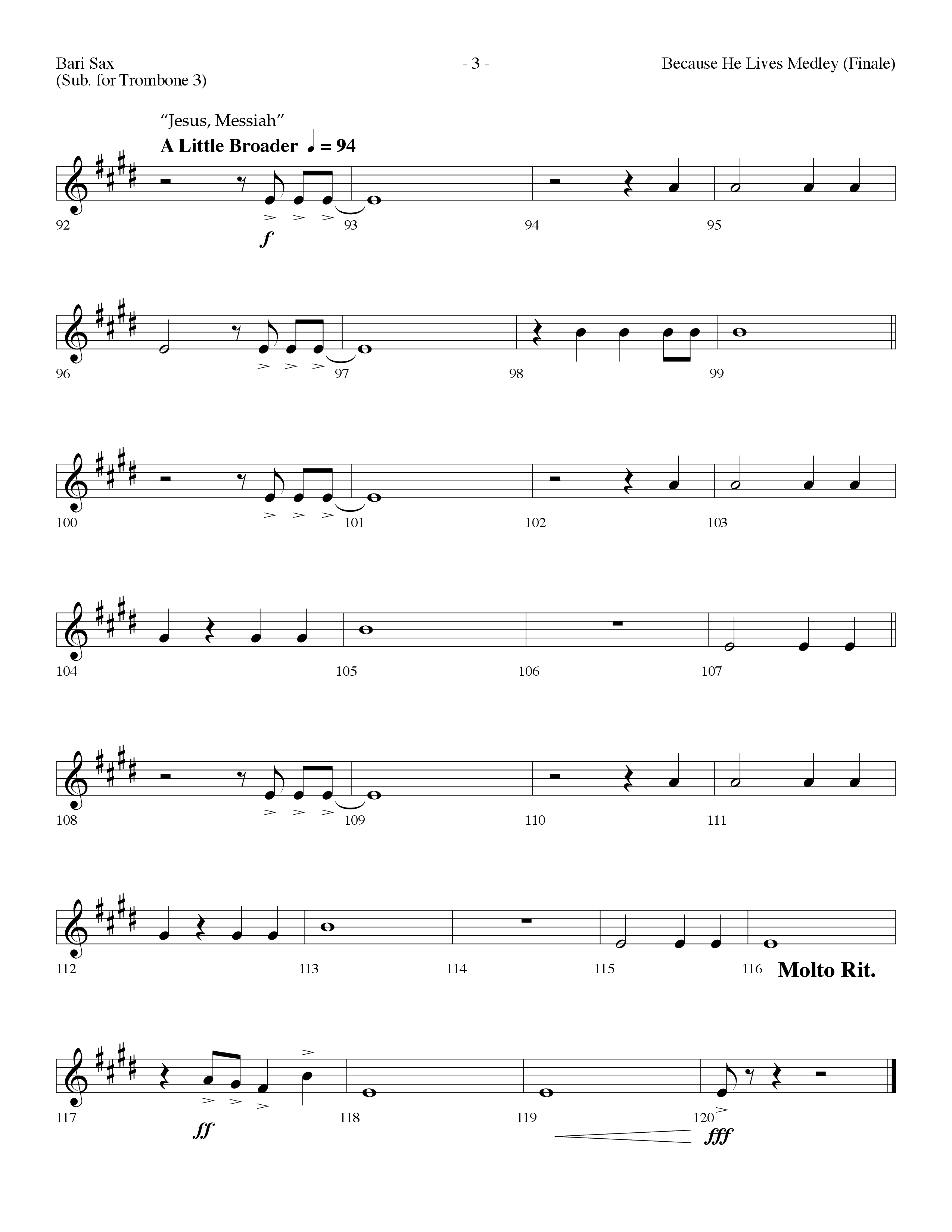 Because He Lives Medley (with O For A Thousand Tongues To Sing, Crown Him With Many Crowns) (Choral Anthem SATB) Bari Sax (Lifeway Choral / Arr. Dennis Allen)