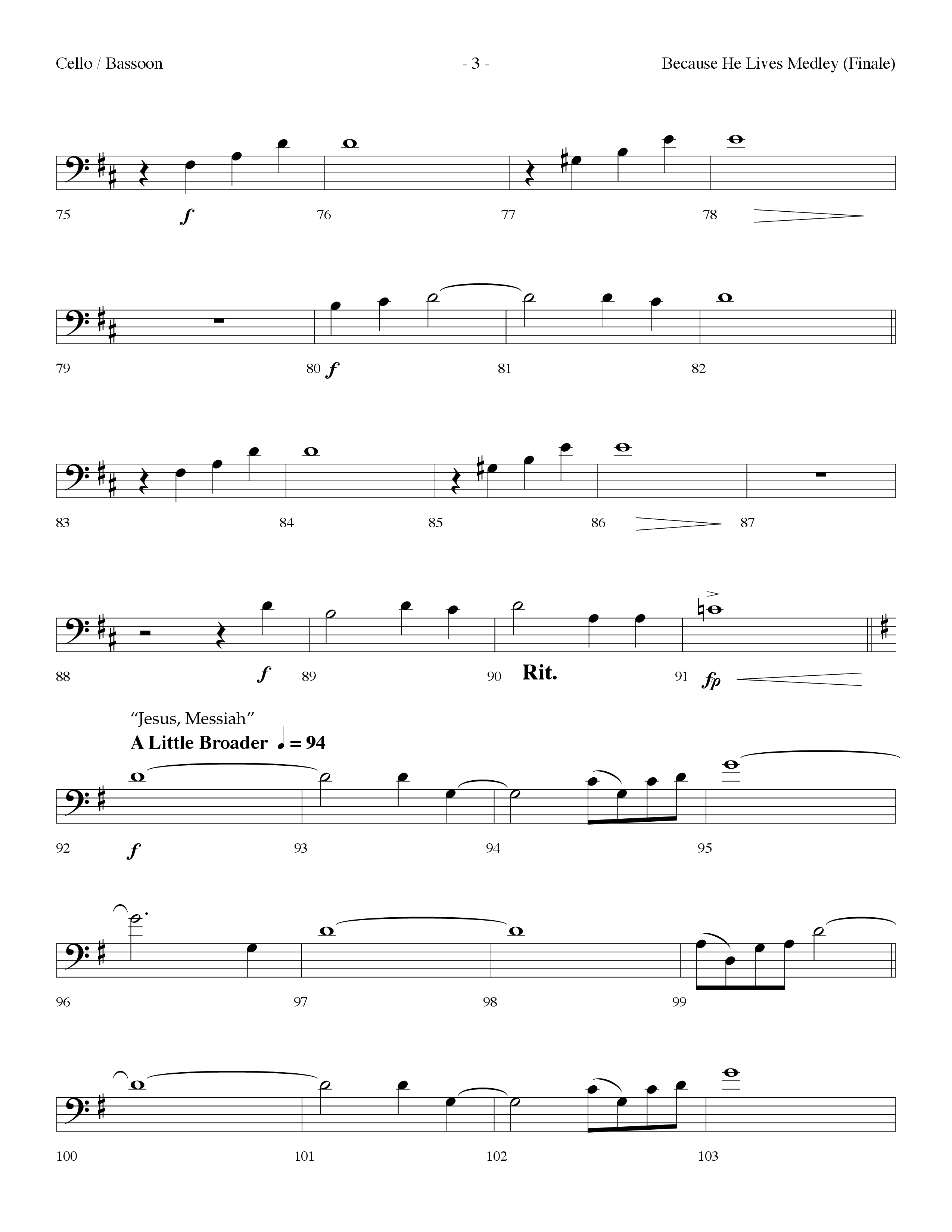 Because He Lives Medley (with O For A Thousand Tongues To Sing, Crown Him With Many Crowns) (Choral Anthem SATB) Cello (Lifeway Choral / Arr. Dennis Allen)