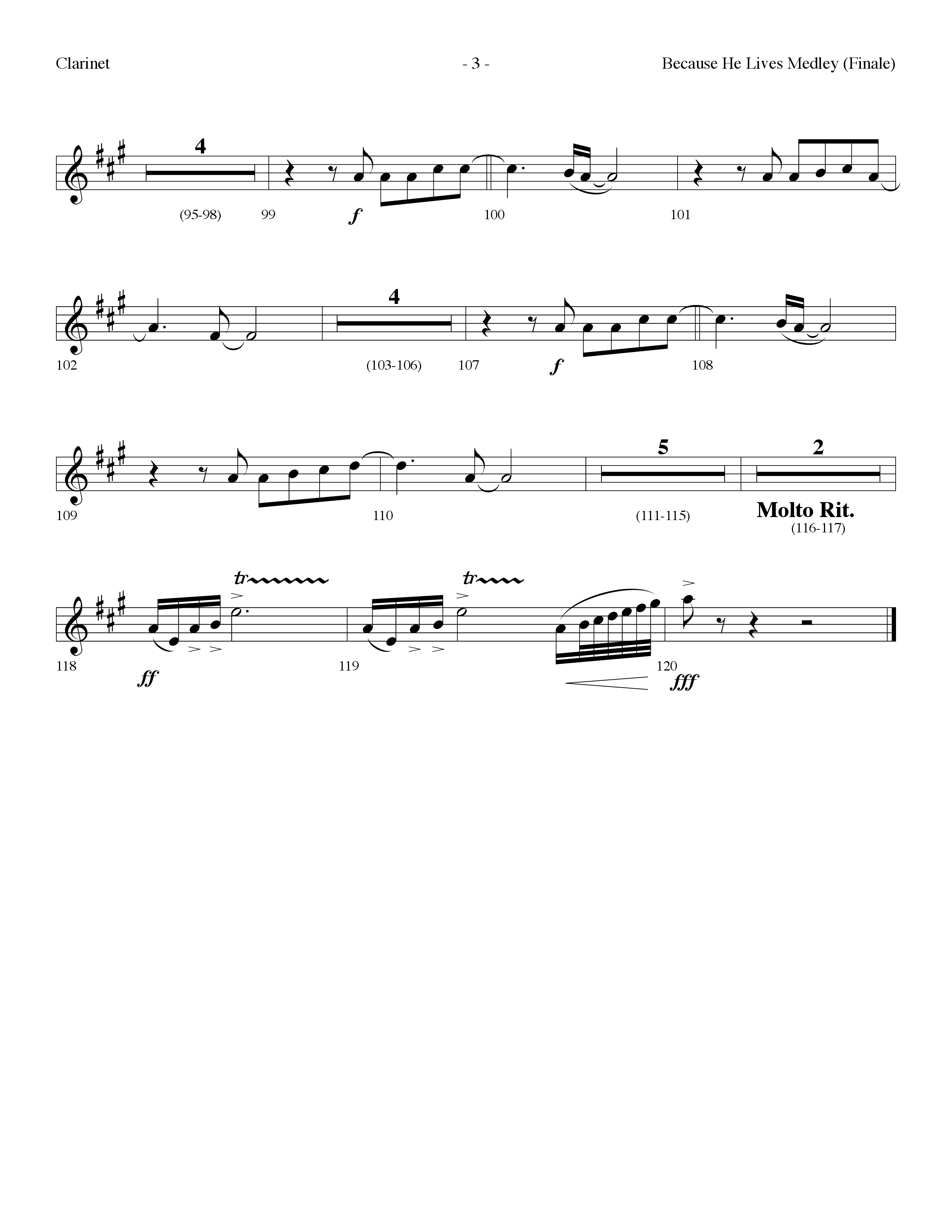 Because He Lives Medley (with O For A Thousand Tongues To Sing, Crown Him With Many Crowns) (Choral Anthem SATB) Clarinet (Lifeway Choral / Arr. Dennis Allen)