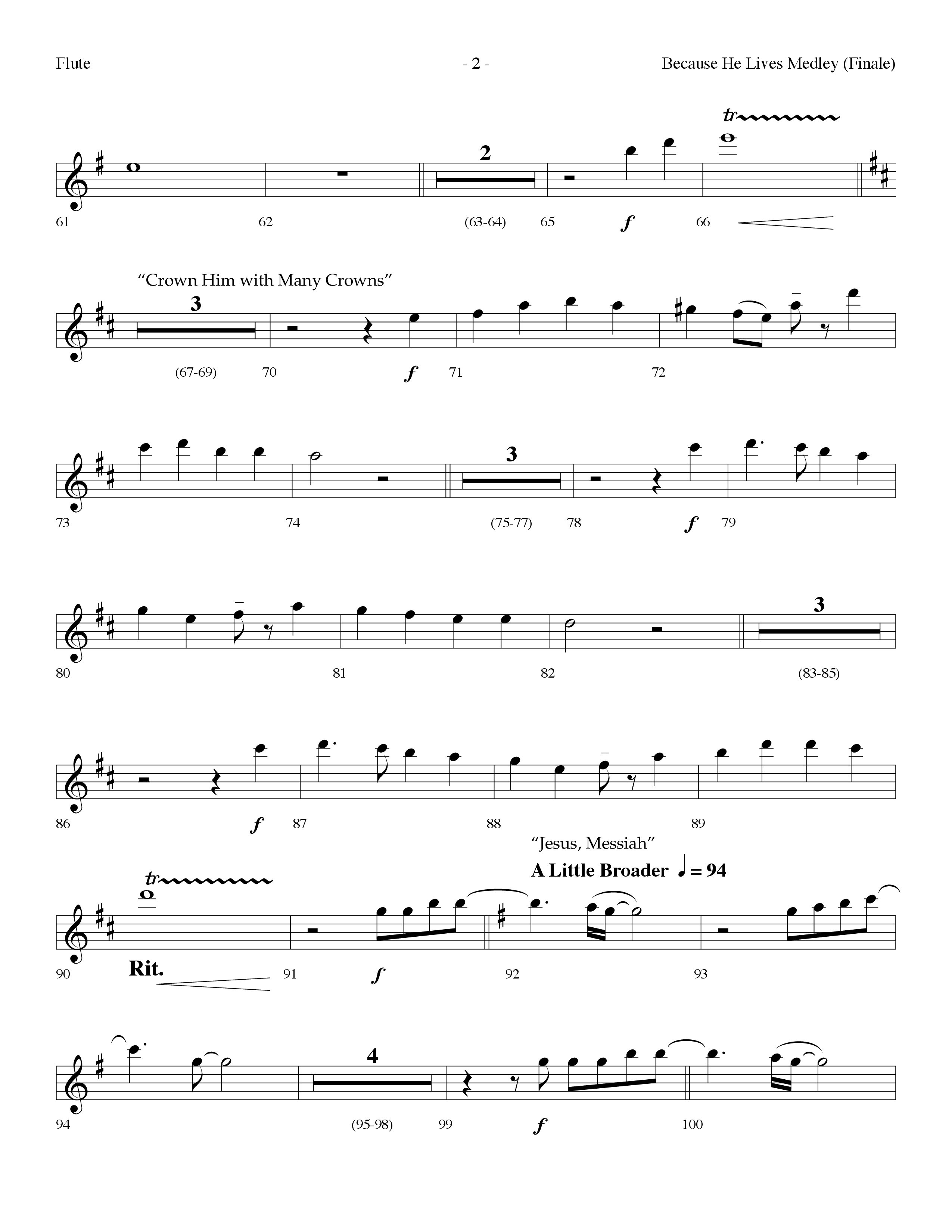 Because He Lives Medley (with O For A Thousand Tongues To Sing, Crown Him With Many Crowns) (Choral Anthem SATB) Flute (Lifeway Choral / Arr. Dennis Allen)