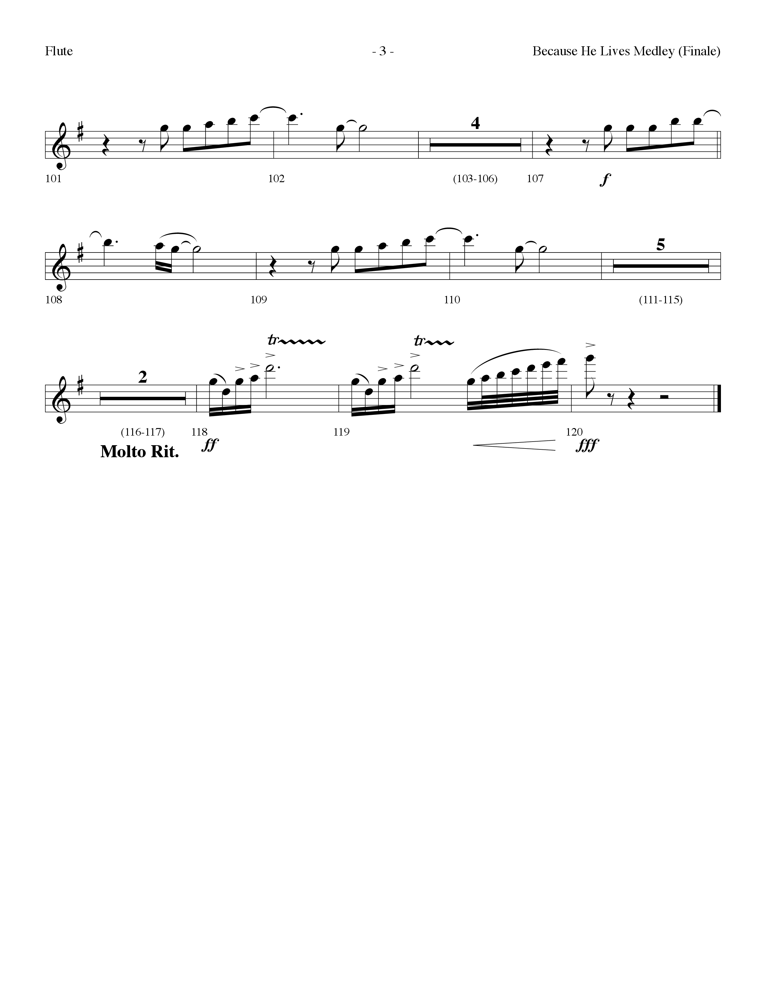 Because He Lives Medley (with O For A Thousand Tongues To Sing, Crown Him With Many Crowns) (Choral Anthem SATB) Flute (Lifeway Choral / Arr. Dennis Allen)