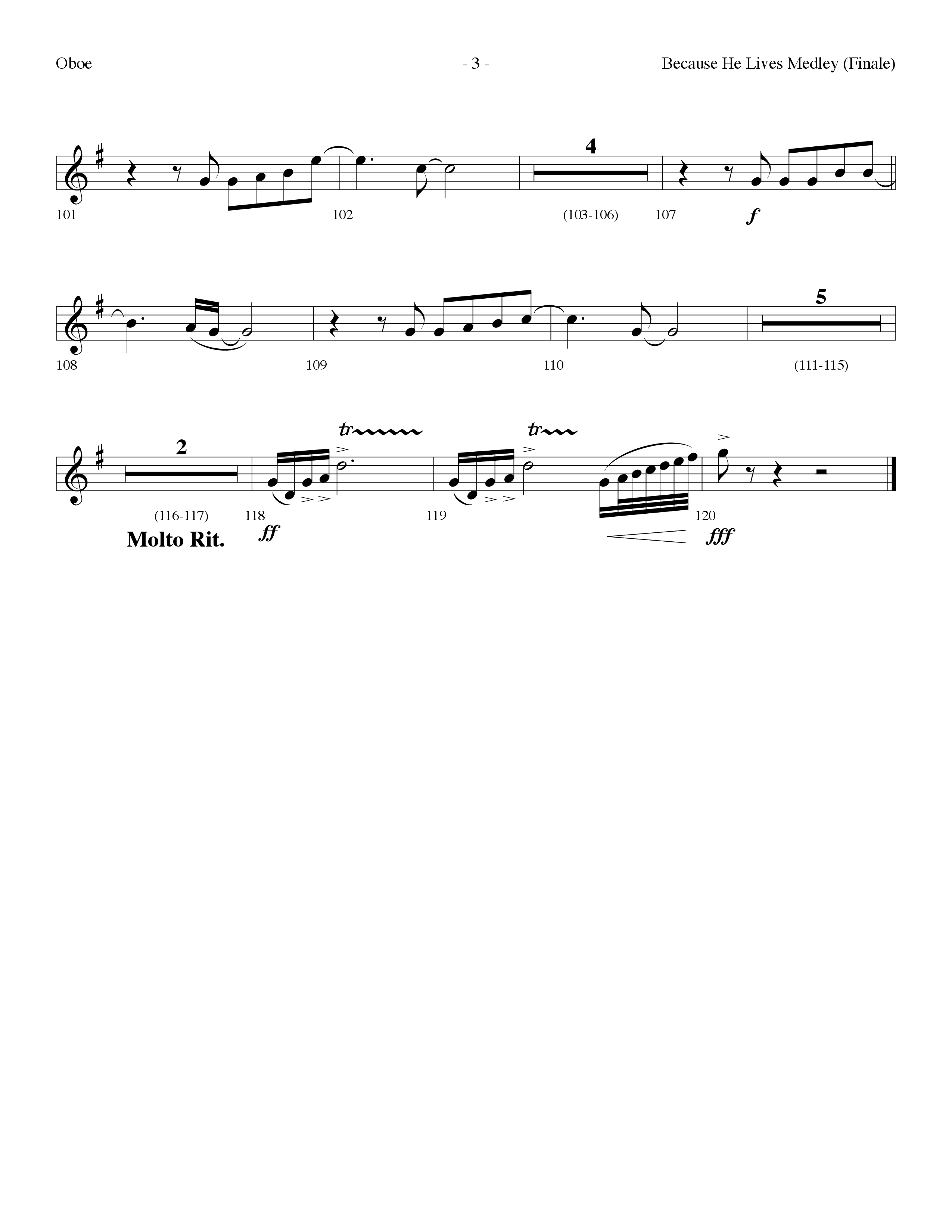 Because He Lives Medley (with O For A Thousand Tongues To Sing, Crown Him With Many Crowns) (Choral Anthem SATB) Oboe (Lifeway Choral / Arr. Dennis Allen)