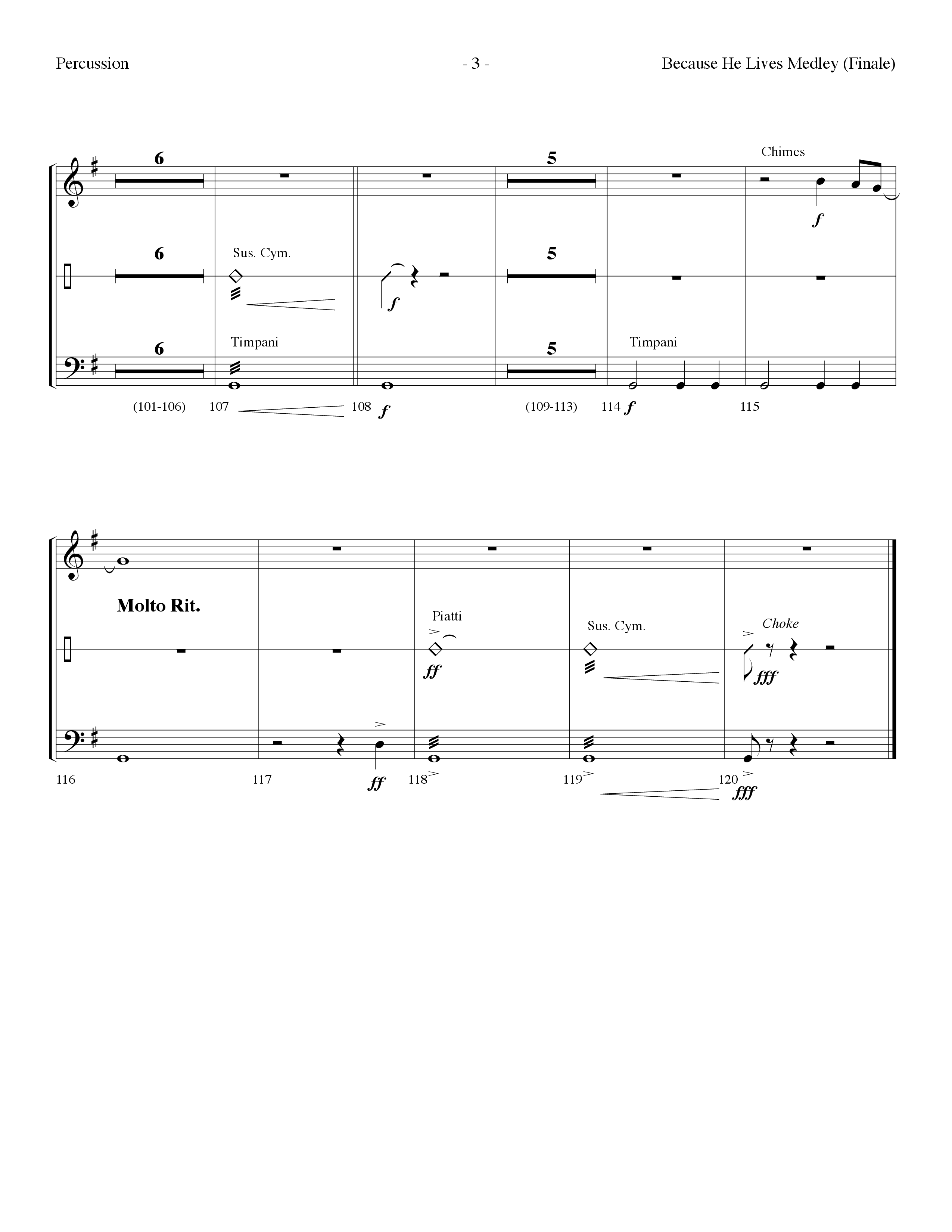Because He Lives Medley (with O For A Thousand Tongues To Sing, Crown Him With Many Crowns) (Choral Anthem SATB) Percussion (Lifeway Choral / Arr. Dennis Allen)