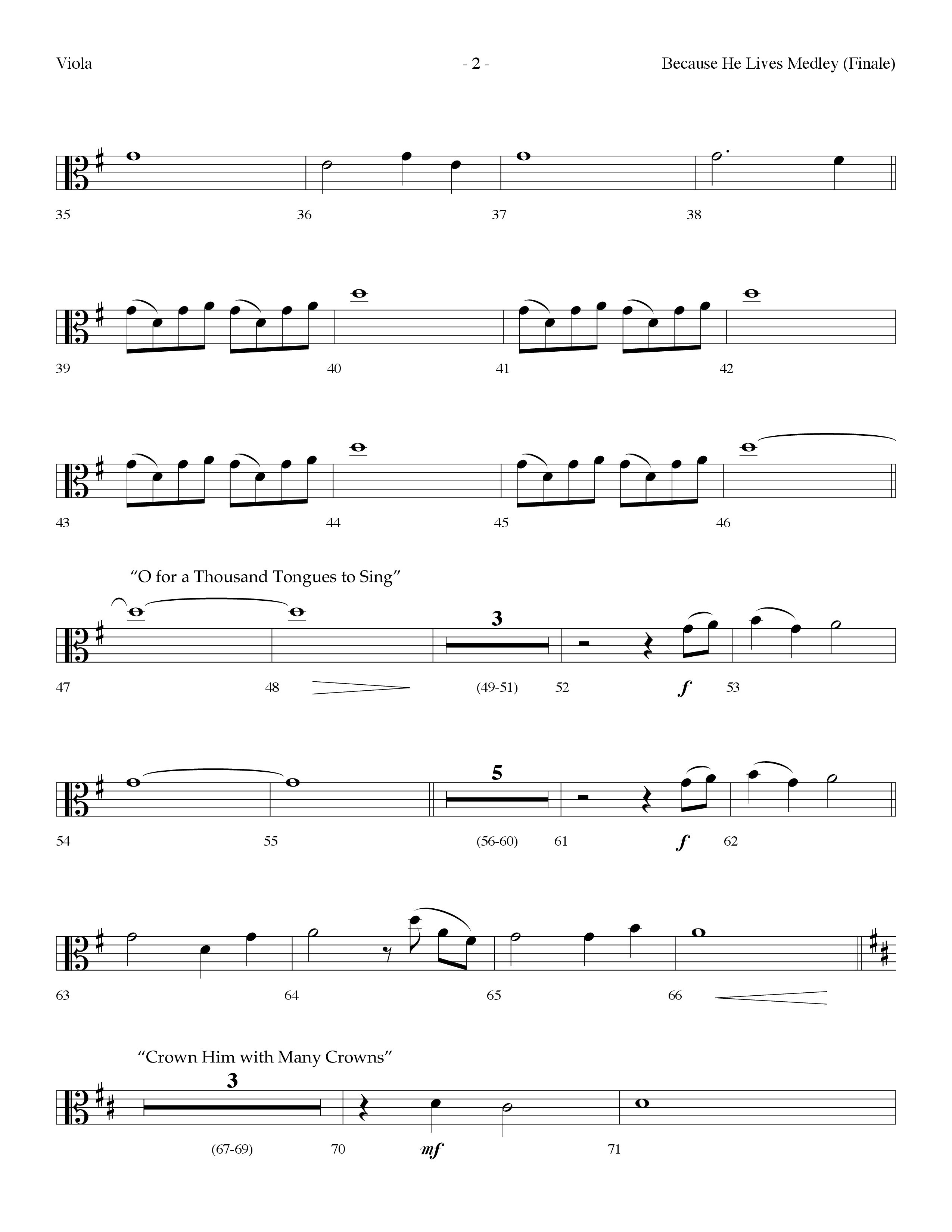 Because He Lives Medley (with O For A Thousand Tongues To Sing, Crown Him With Many Crowns) (Choral Anthem SATB) Viola (Lifeway Choral / Arr. Dennis Allen)