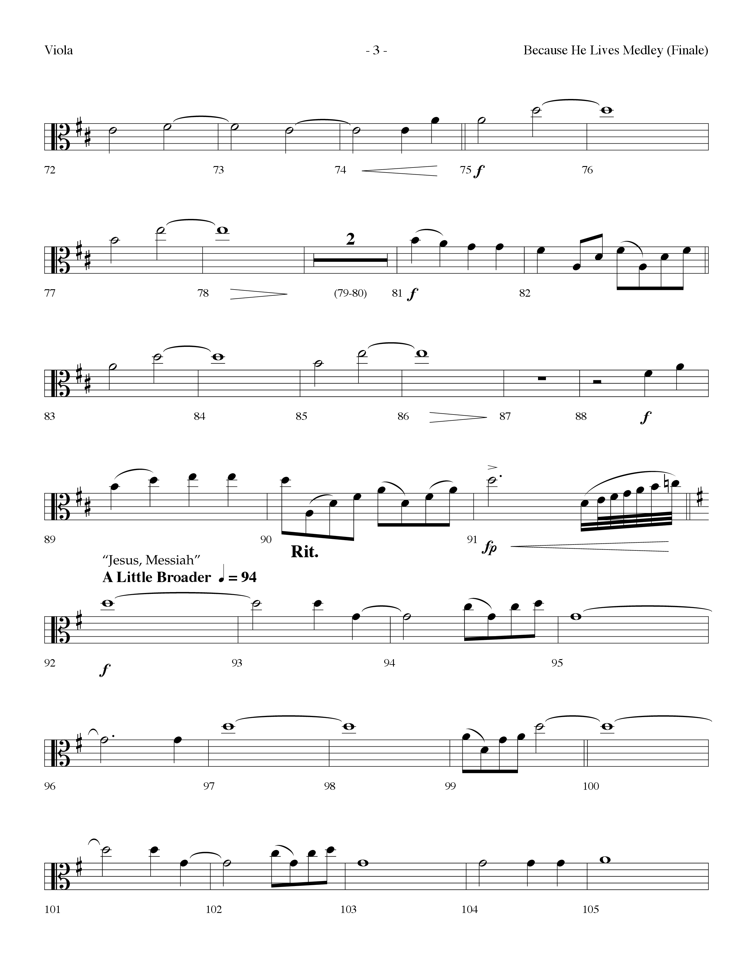 Because He Lives Medley (with O For A Thousand Tongues To Sing, Crown Him With Many Crowns) (Choral Anthem SATB) Viola (Lifeway Choral / Arr. Dennis Allen)