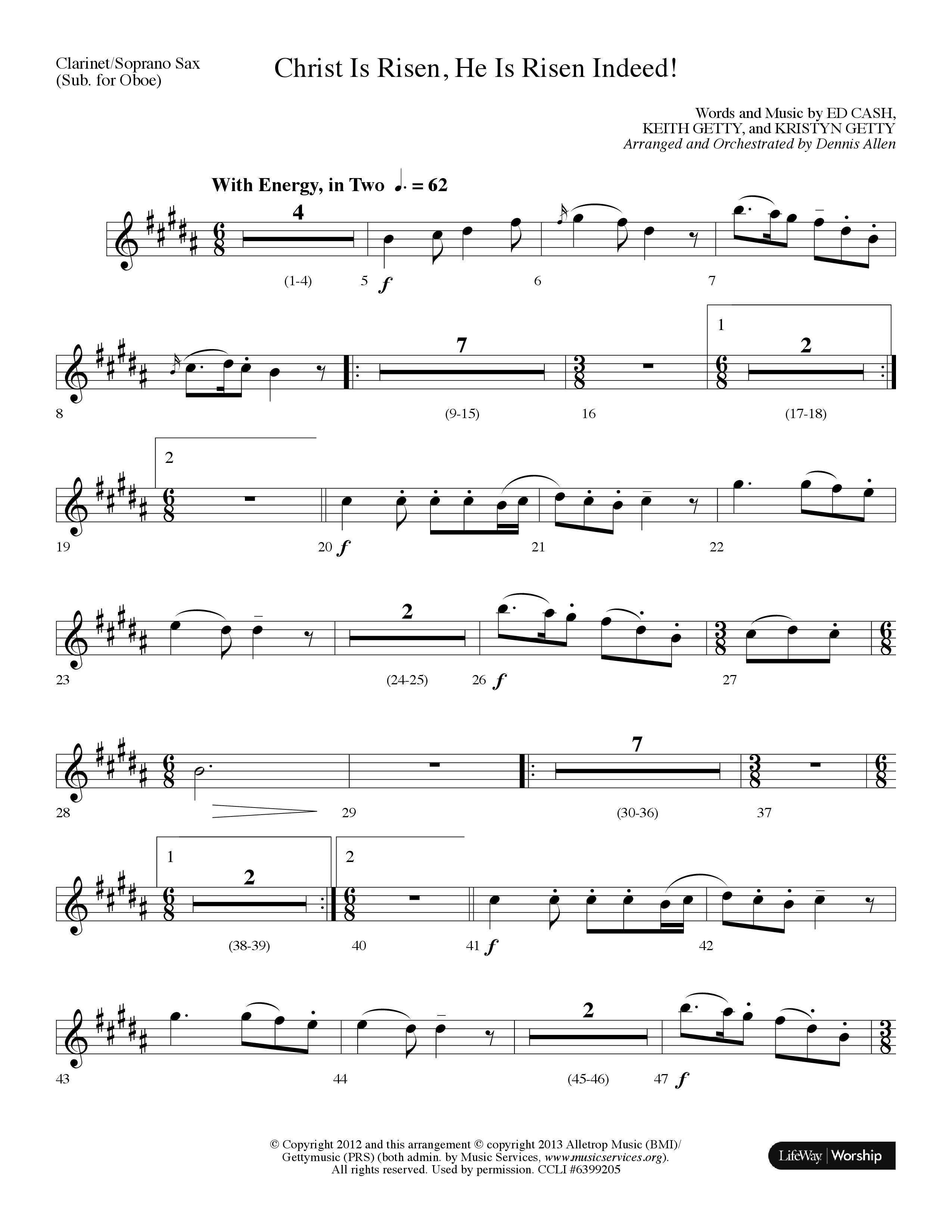 Christ Is Risen He Is Risen Indeed (Choral Anthem SATB) Clarinet/Soprano Sax (Lifeway Choral / Arr. Dennis Allen)