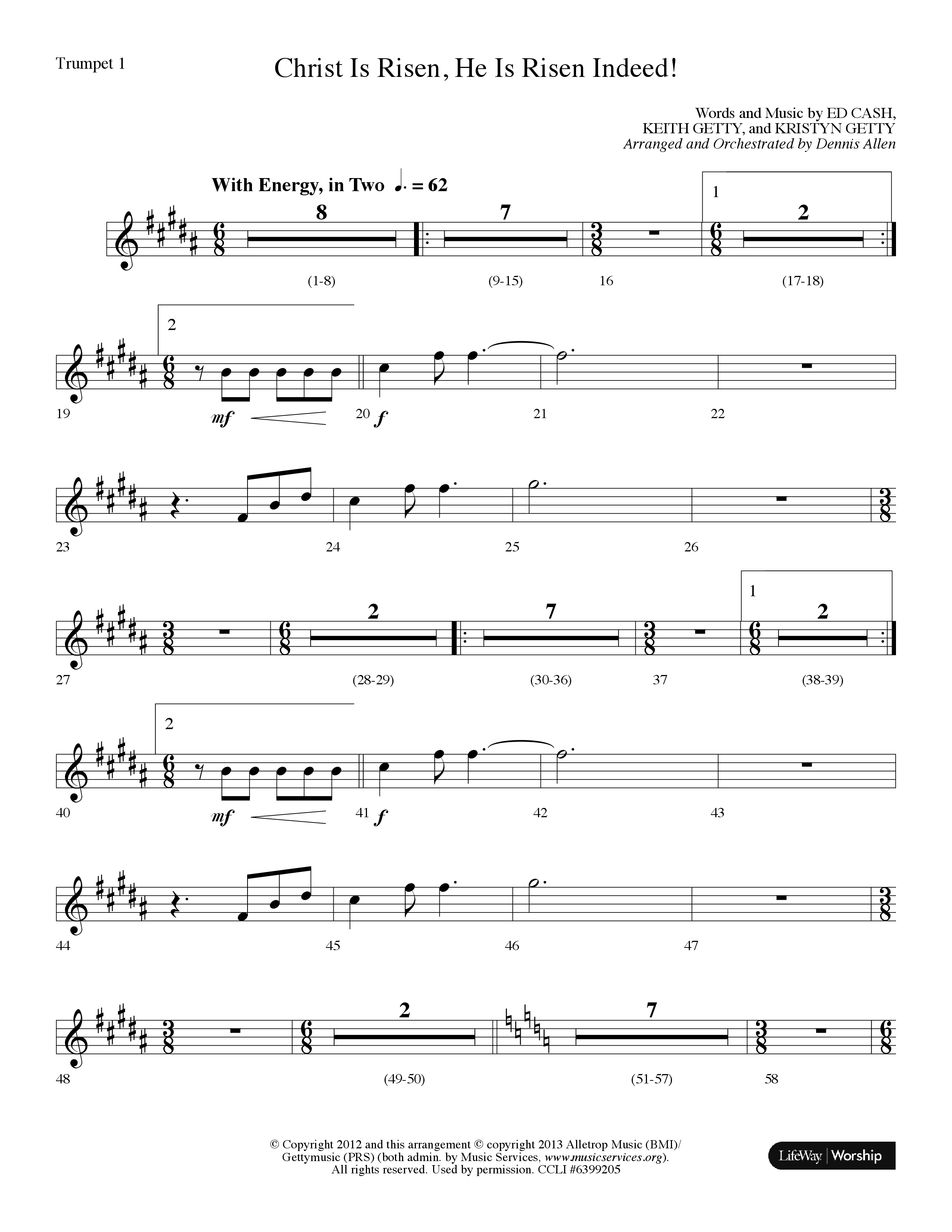 Christ Is Risen He Is Risen Indeed (Choral Anthem SATB) Trumpet 1 (Lifeway Choral / Arr. Dennis Allen)