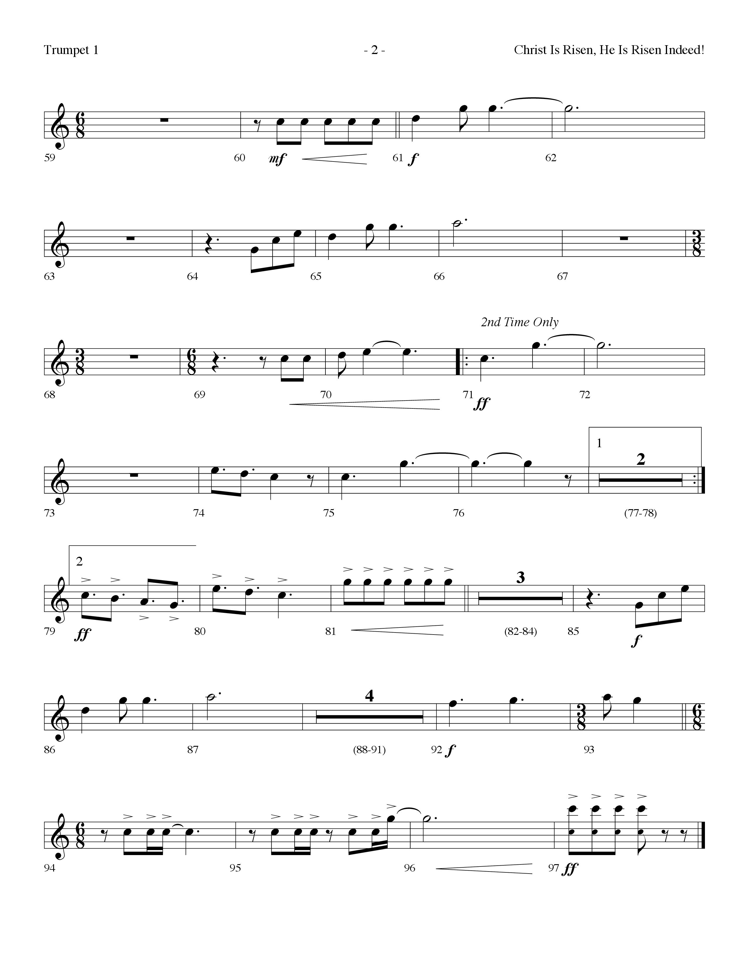 Christ Is Risen He Is Risen Indeed (Choral Anthem SATB) Trumpet 1 (Lifeway Choral / Arr. Dennis Allen)