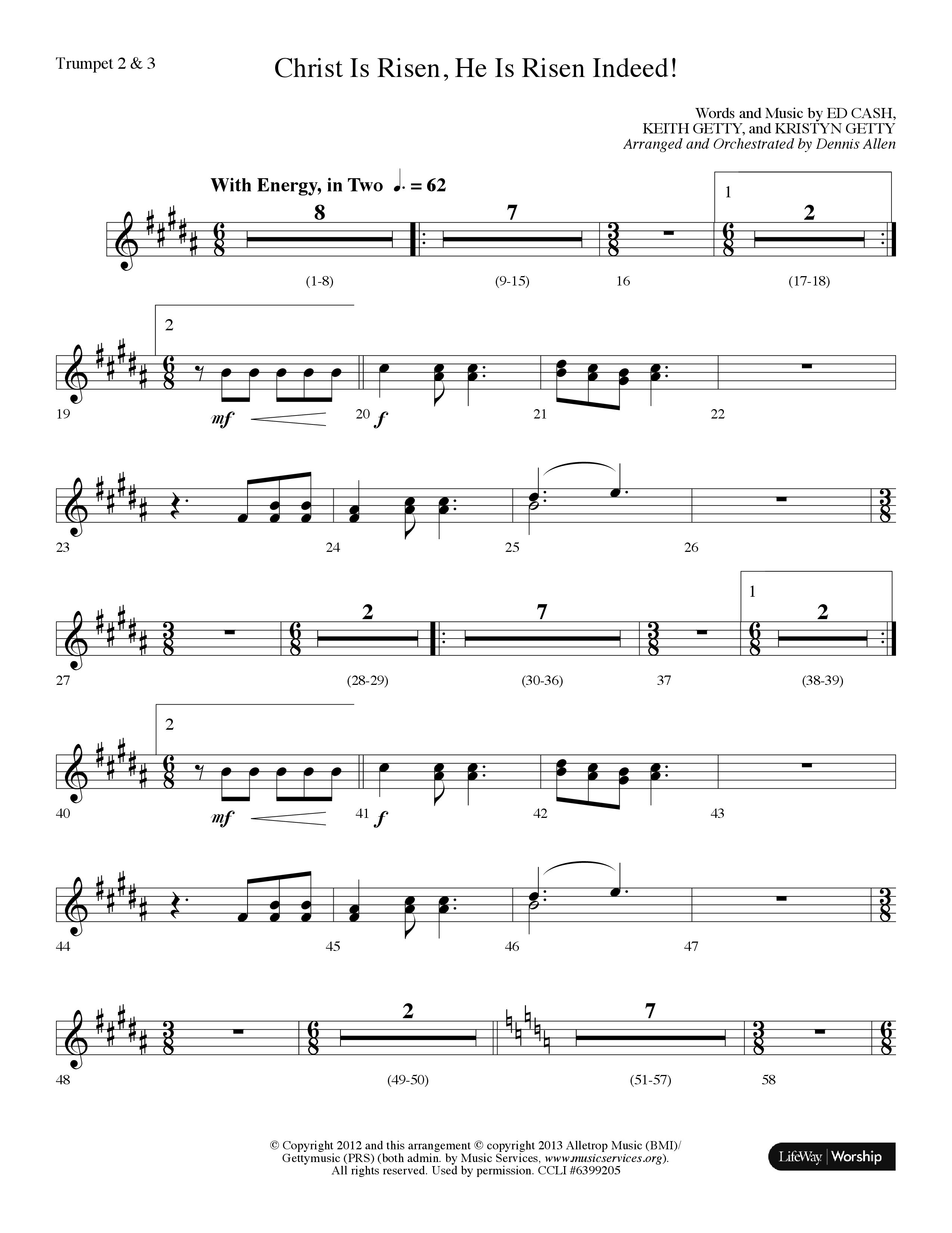 Christ Is Risen He Is Risen Indeed (Choral Anthem SATB) Trumpet 2/3 (Lifeway Choral / Arr. Dennis Allen)