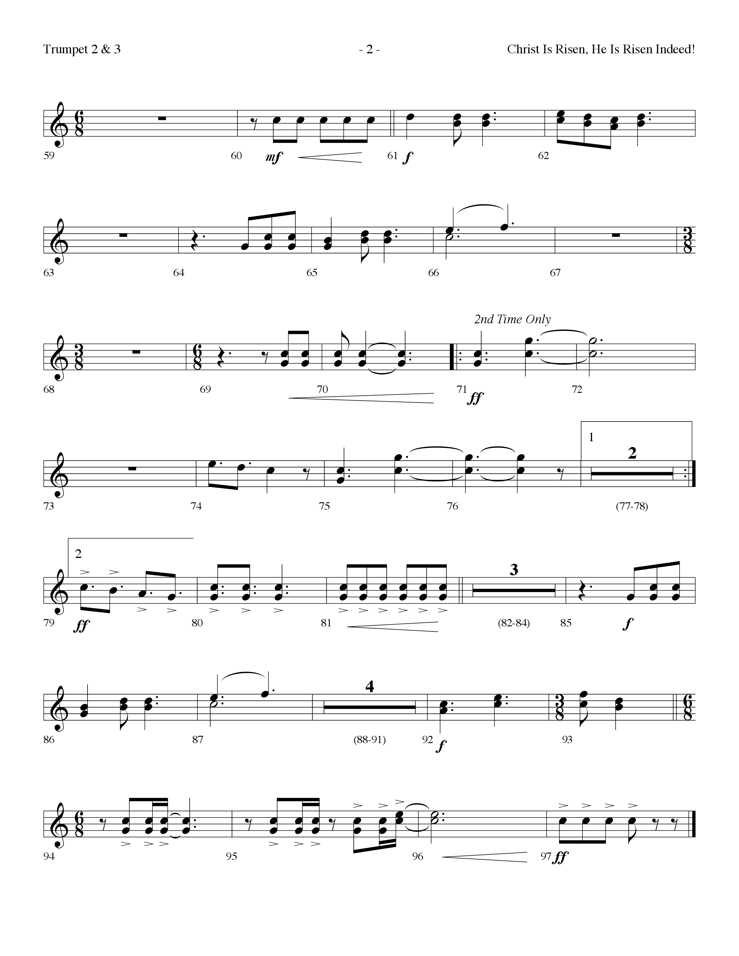 Christ Is Risen He Is Risen Indeed (Choral Anthem SATB) Trumpet 2/3 (Lifeway Choral / Arr. Dennis Allen)