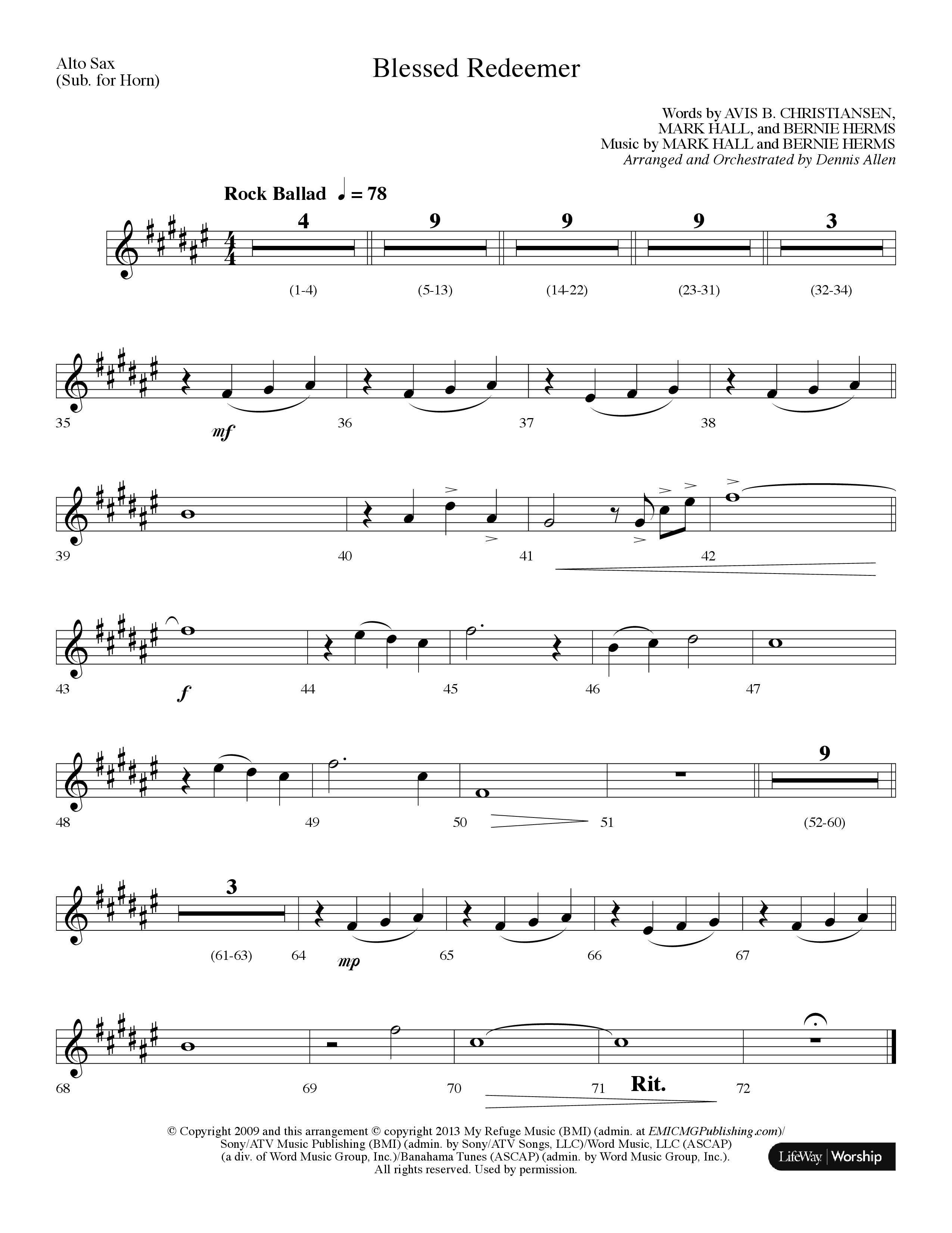 Blessed Redeemer (Choral Anthem SATB) Alto Sax (Lifeway Choral / Arr. Dennis Allen)