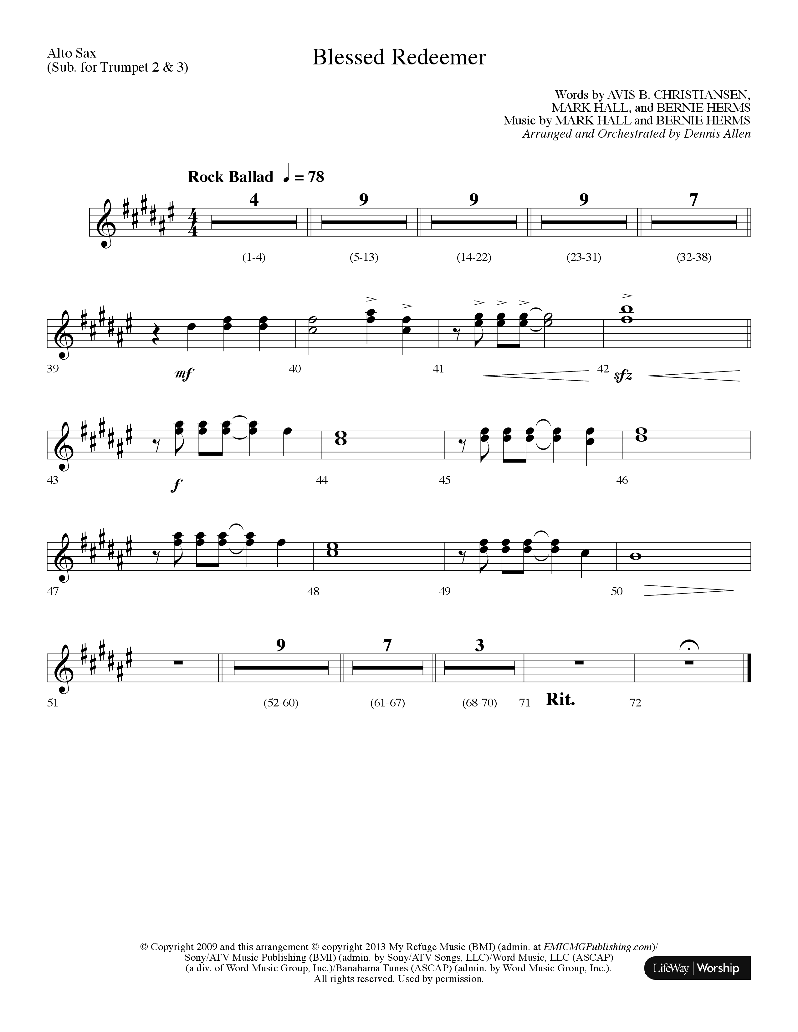 Blessed Redeemer (Choral Anthem SATB) Alto Sax (Lifeway Choral / Arr. Dennis Allen)