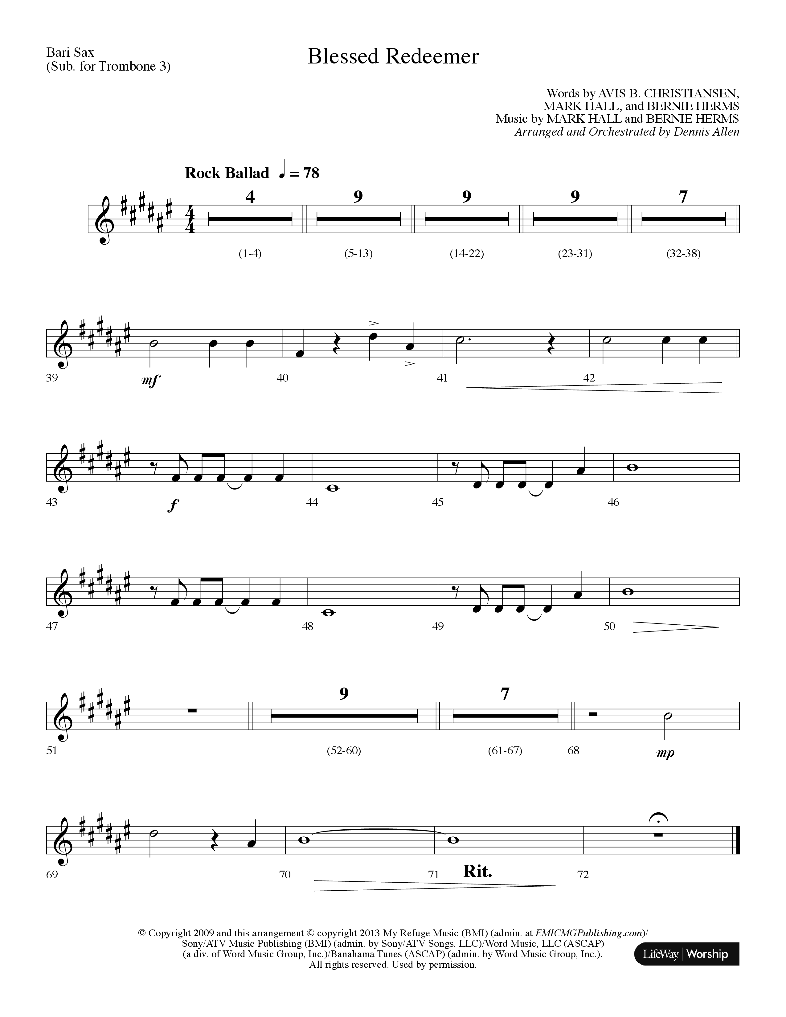 Blessed Redeemer (Choral Anthem SATB) Bari Sax (Lifeway Choral / Arr. Dennis Allen)