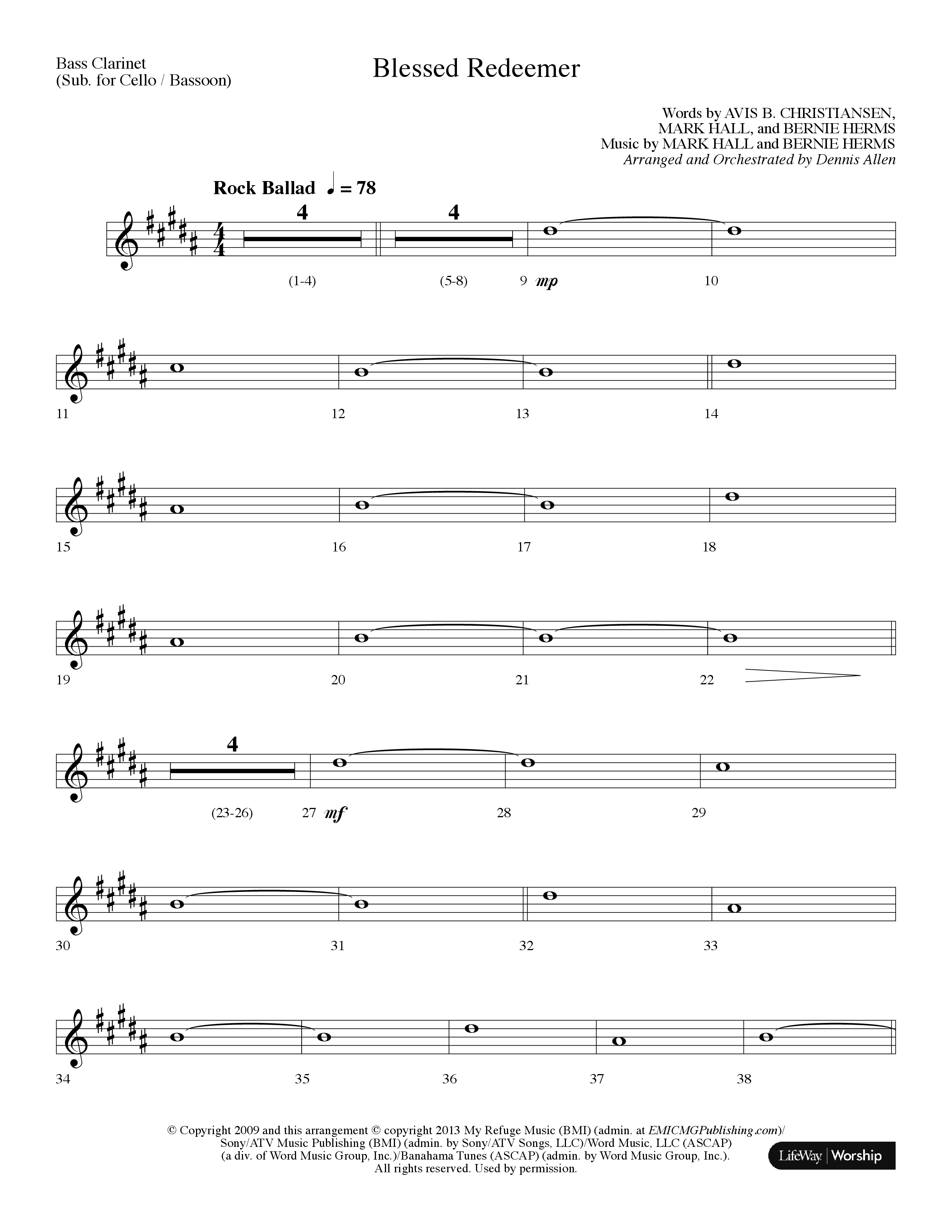 Blessed Redeemer (Choral Anthem SATB) Bass Clarinet (Lifeway Choral / Arr. Dennis Allen)