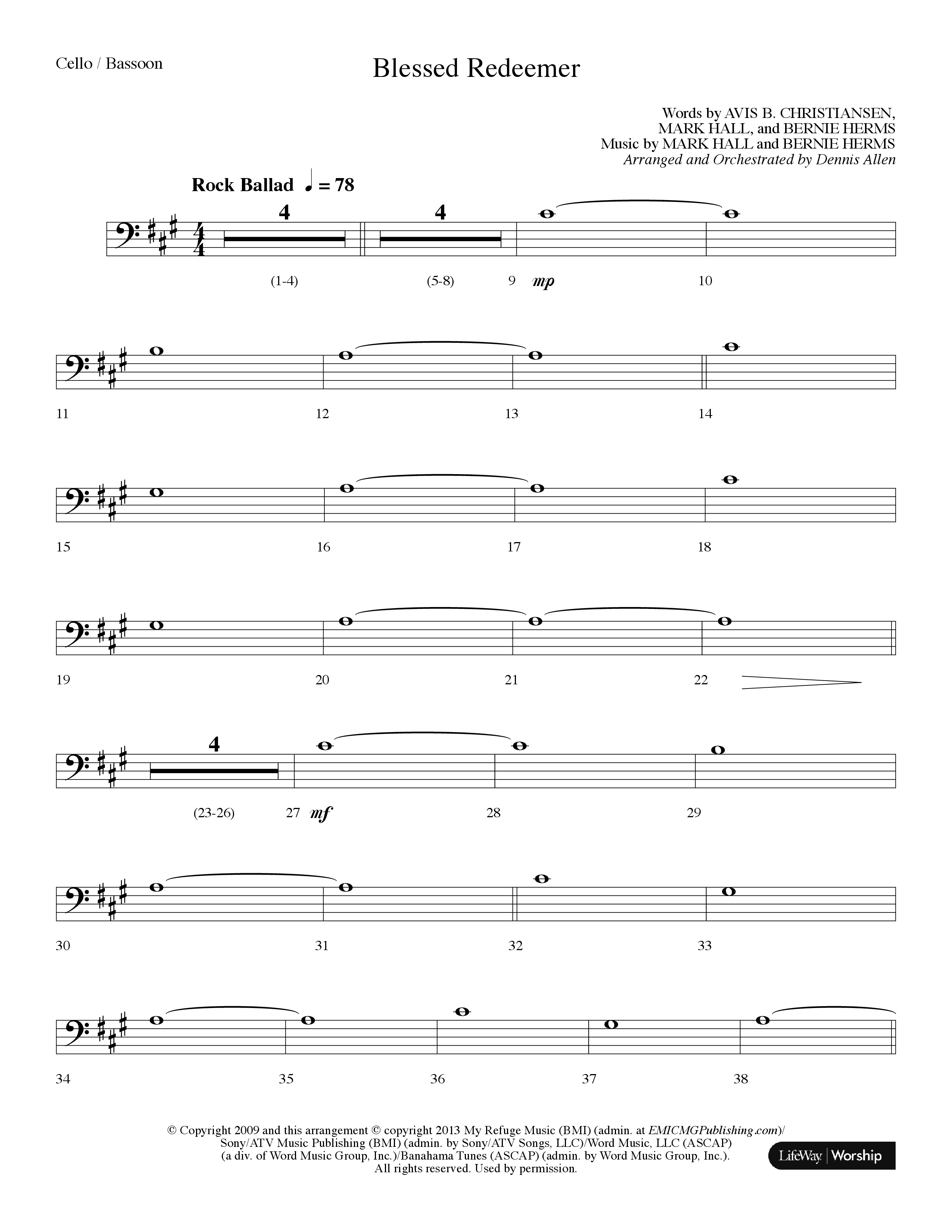 Blessed Redeemer (Choral Anthem SATB) Cello (Lifeway Choral / Arr. Dennis Allen)