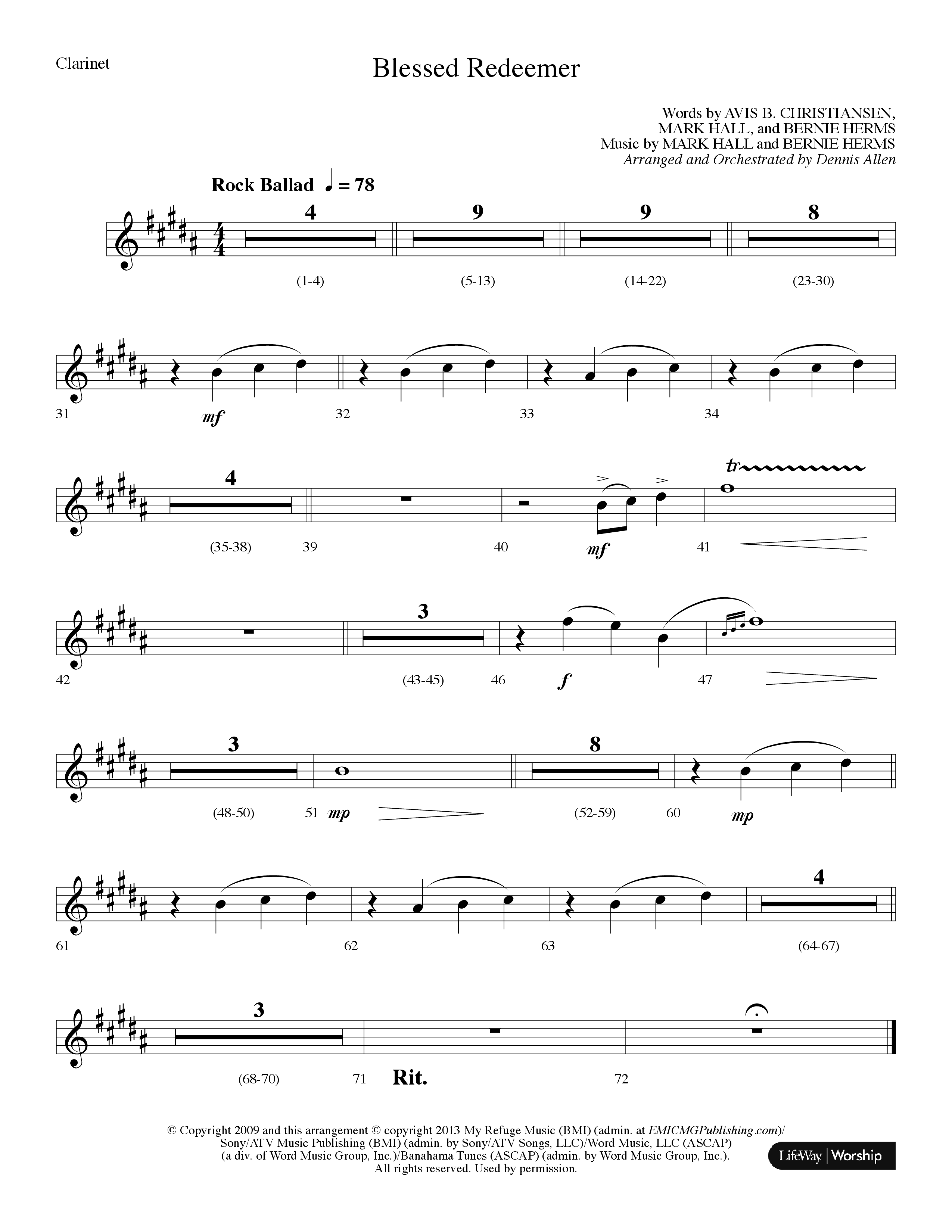 Blessed Redeemer (Choral Anthem SATB) Clarinet (Lifeway Choral / Arr. Dennis Allen)
