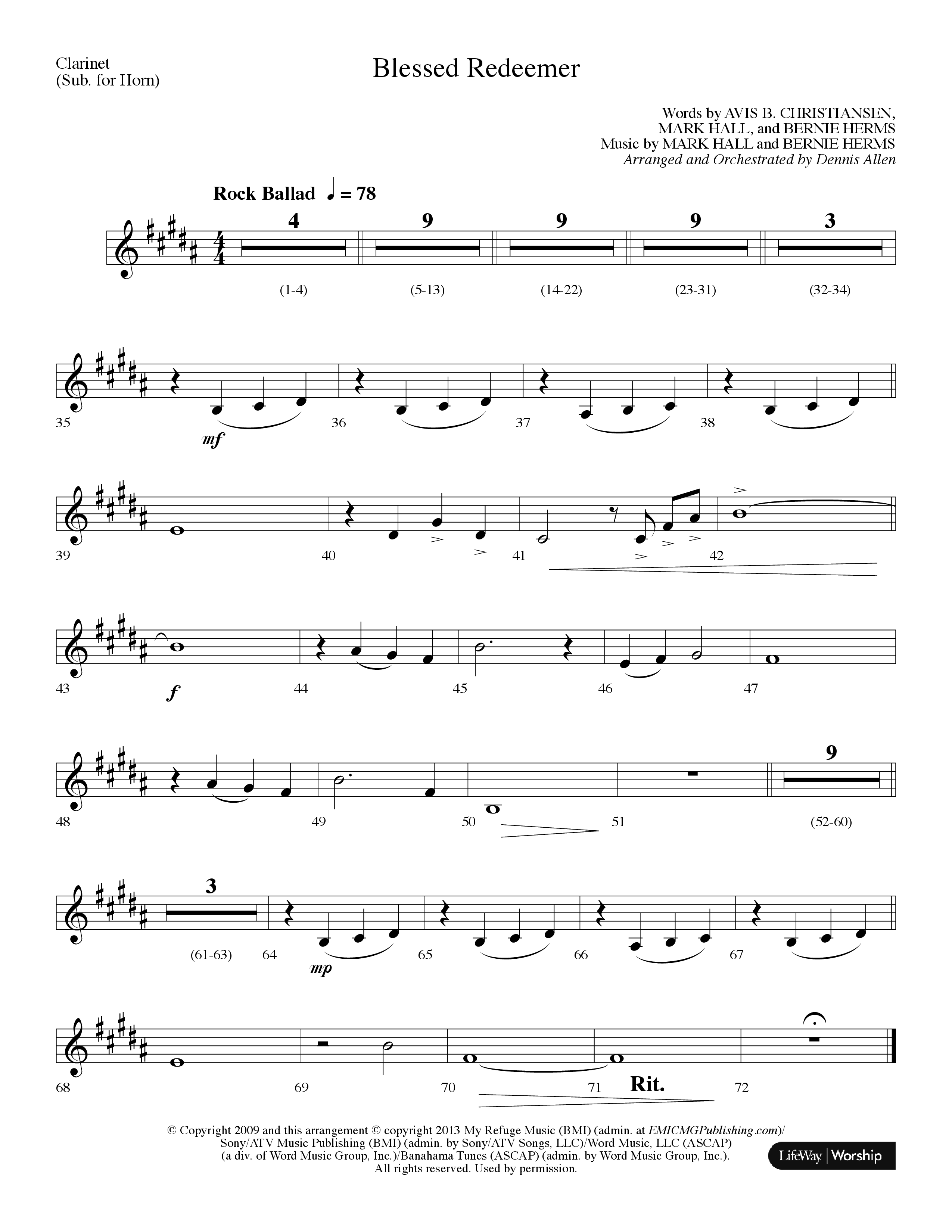 Blessed Redeemer (Choral Anthem SATB) Clarinet (Lifeway Choral / Arr. Dennis Allen)
