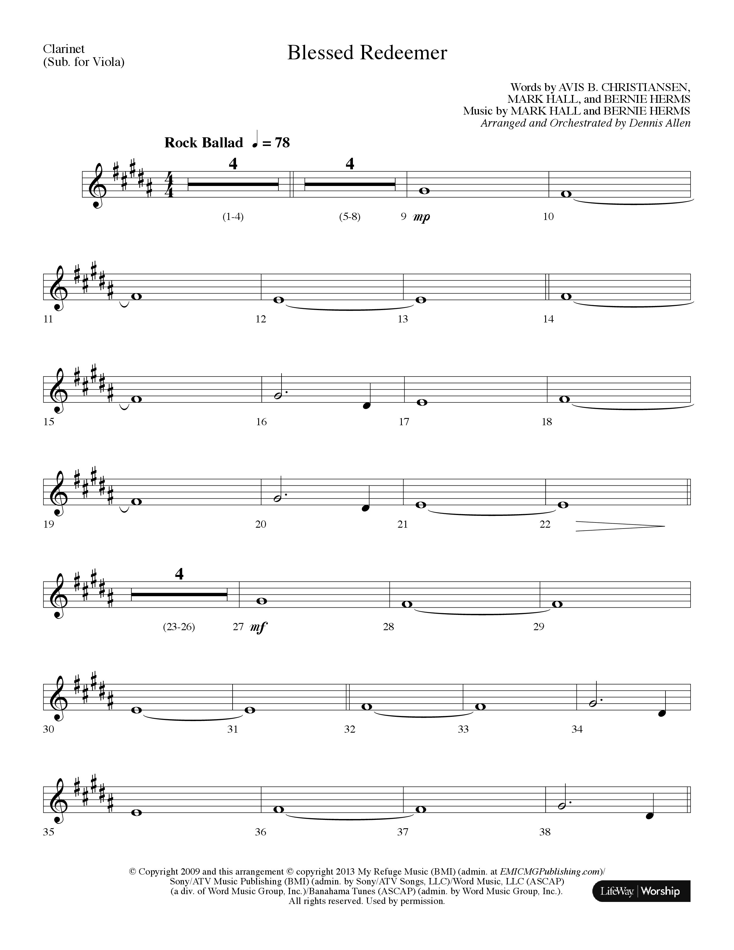 Blessed Redeemer (Choral Anthem SATB) Clarinet (Lifeway Choral / Arr. Dennis Allen)