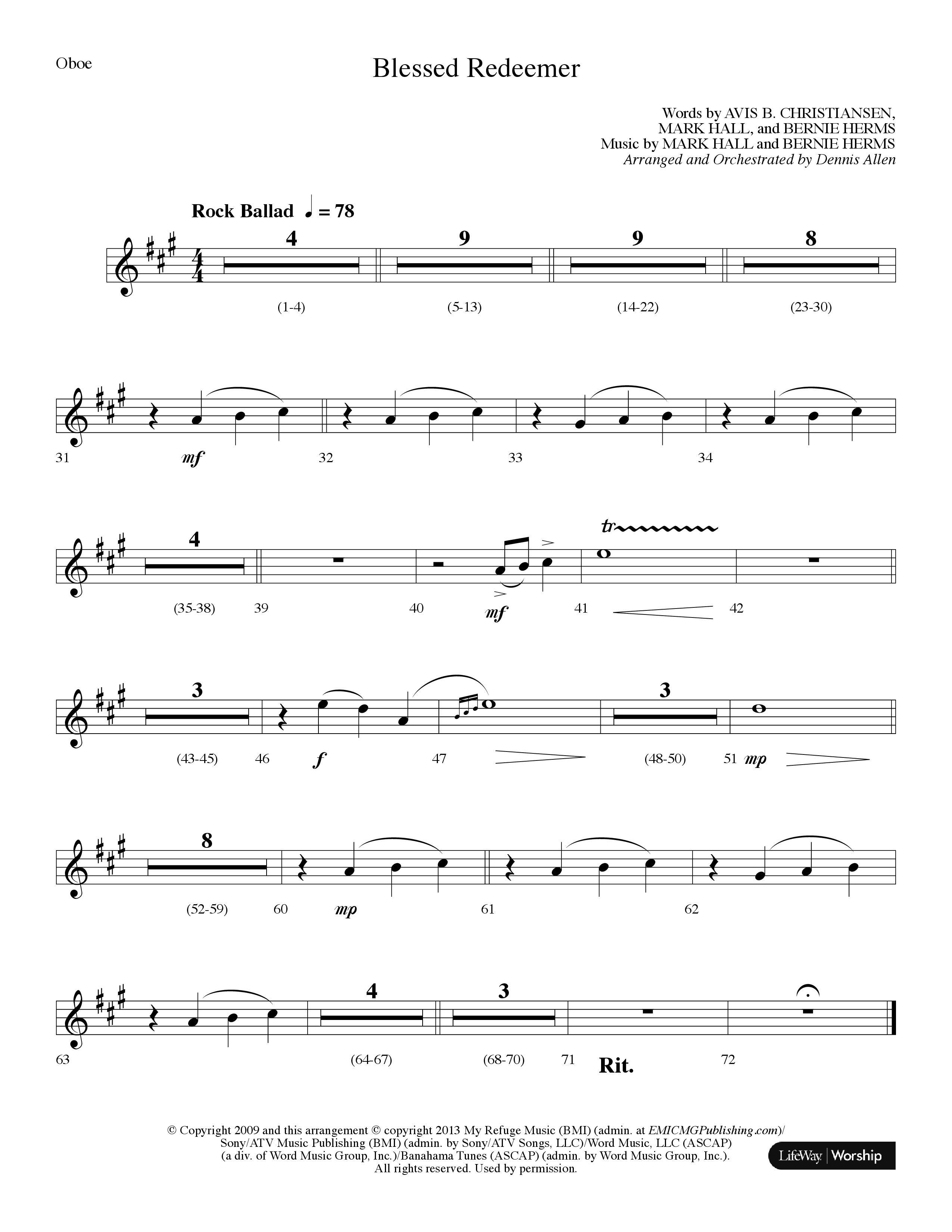 Blessed Redeemer (Choral Anthem SATB) Oboe (Lifeway Choral / Arr. Dennis Allen)