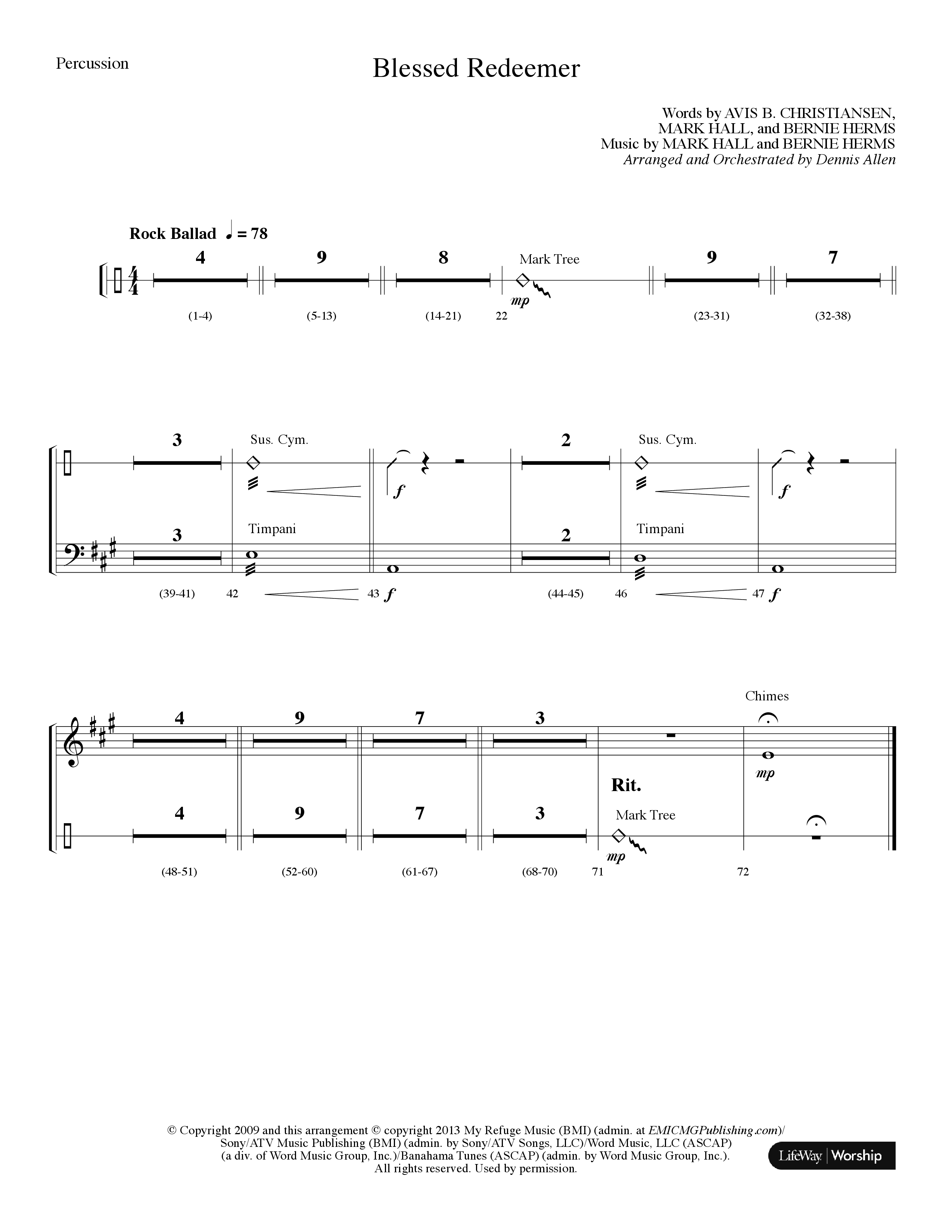Blessed Redeemer (Choral Anthem SATB) Percussion (Lifeway Choral / Arr. Dennis Allen)