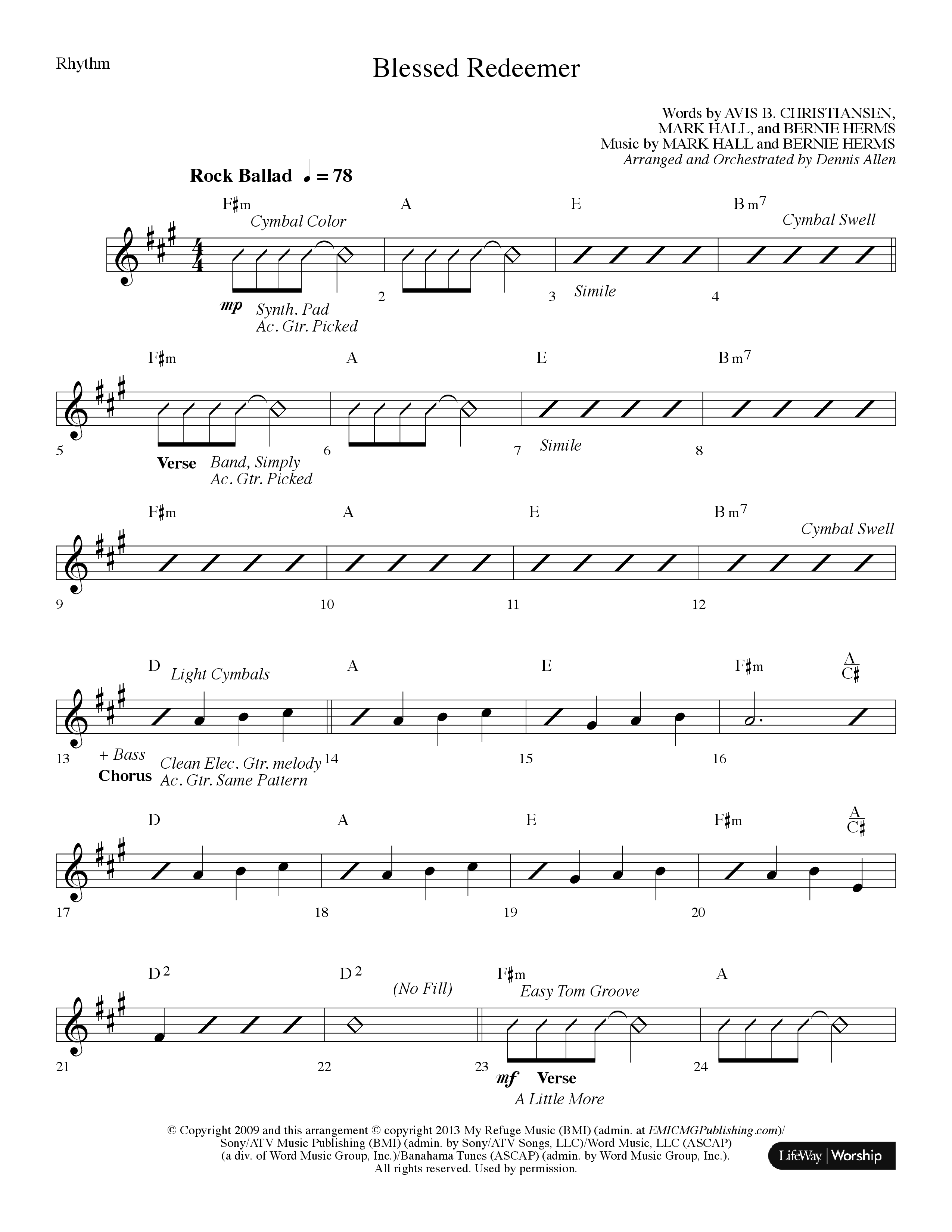 Blessed Redeemer (Choral Anthem SATB) Rhythm Chart (Lifeway Choral / Arr. Dennis Allen)