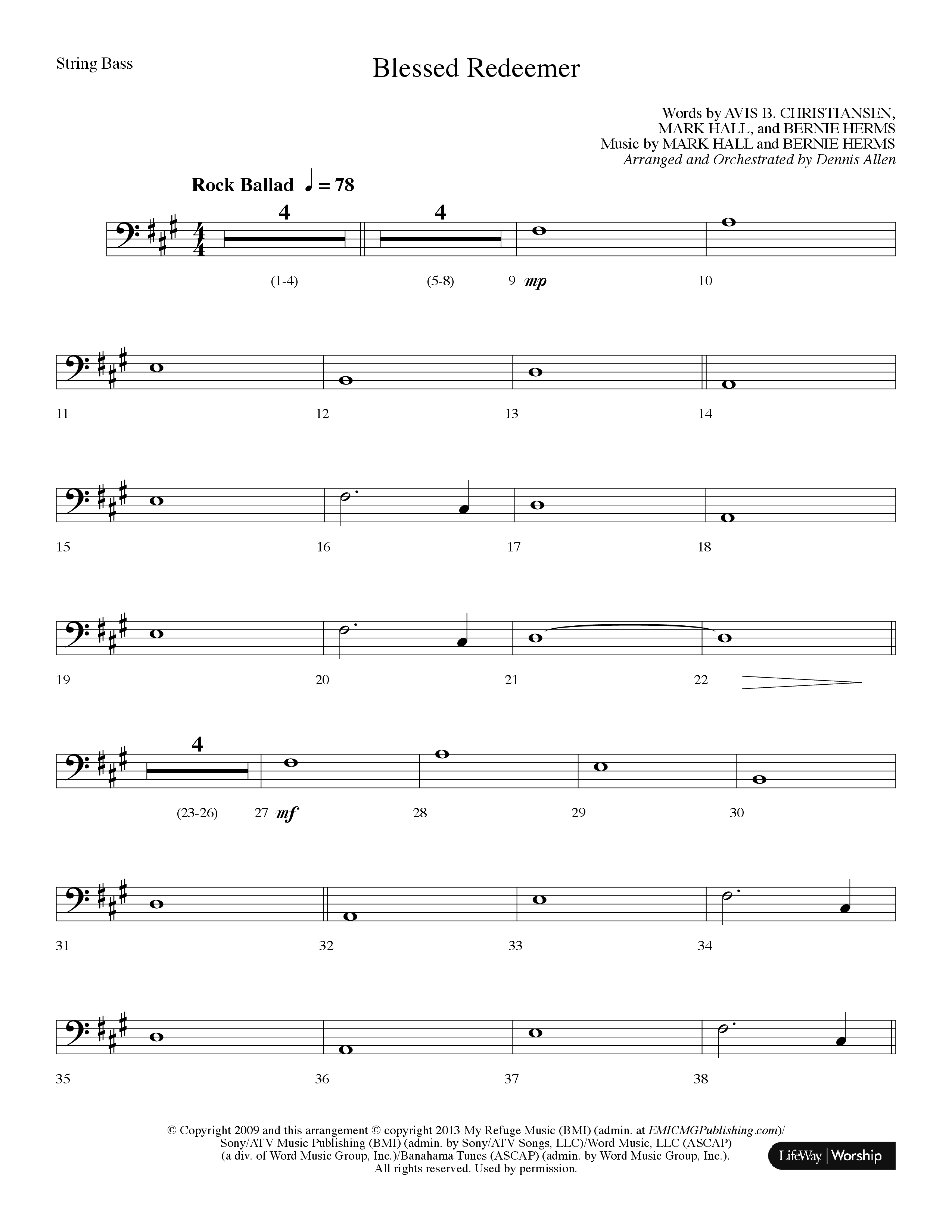 Blessed Redeemer (Choral Anthem SATB) String Bass (Lifeway Choral / Arr. Dennis Allen)
