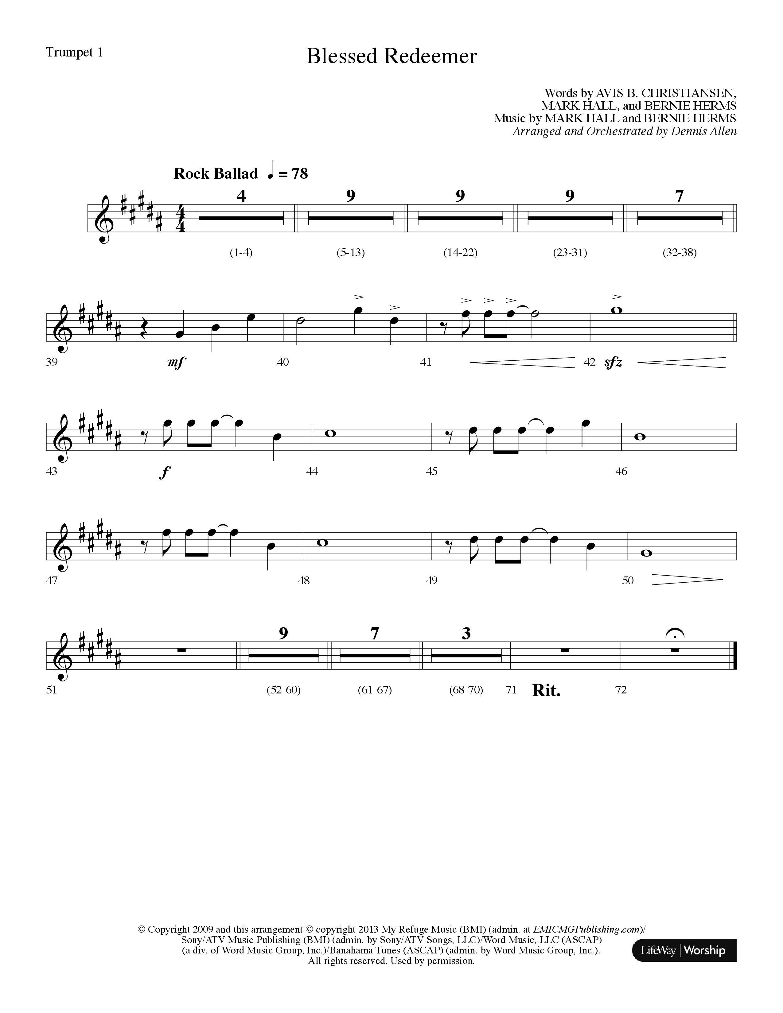 Blessed Redeemer (Choral Anthem SATB) Trumpet 1 (Lifeway Choral / Arr. Dennis Allen)