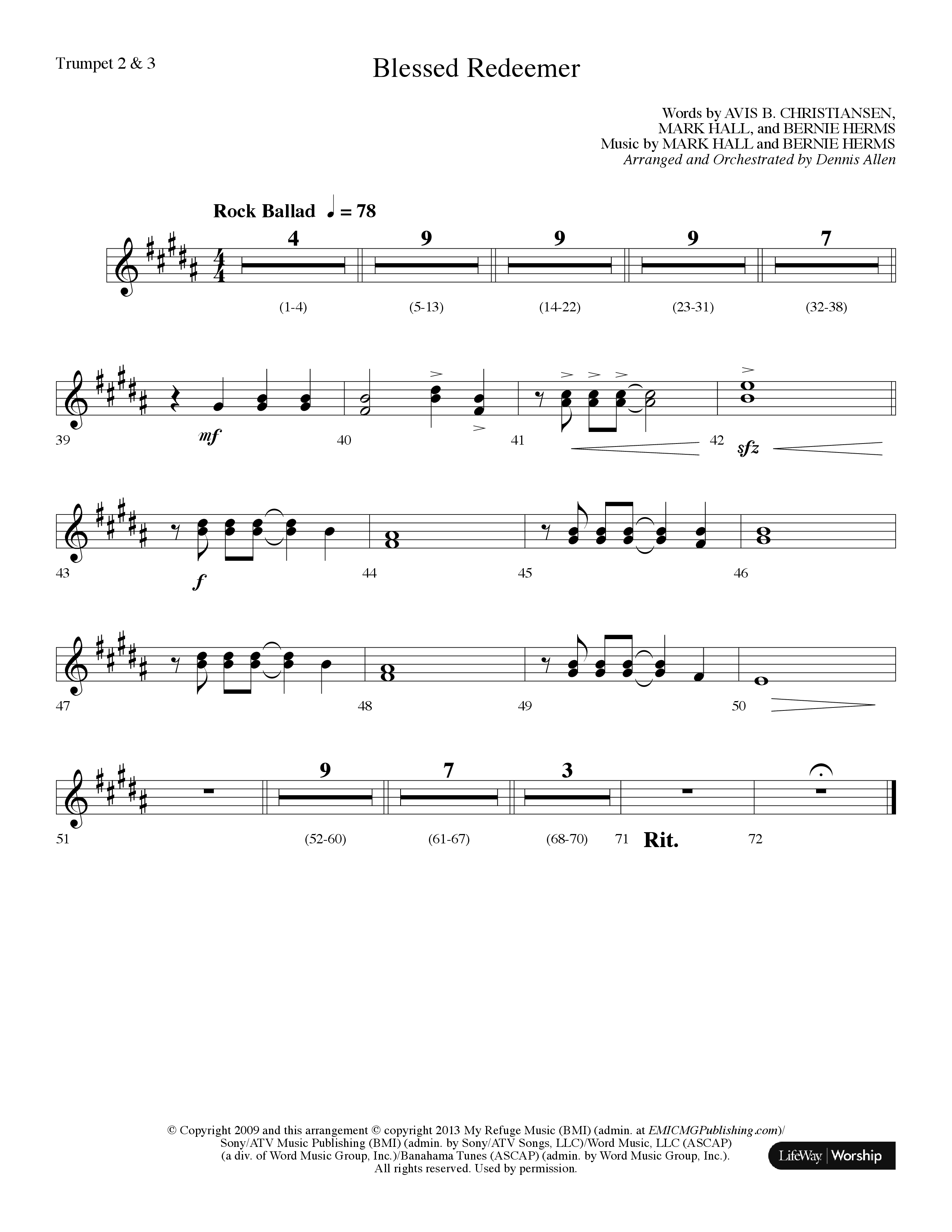 Blessed Redeemer (Choral Anthem SATB) Trumpet 2/3 (Lifeway Choral / Arr. Dennis Allen)