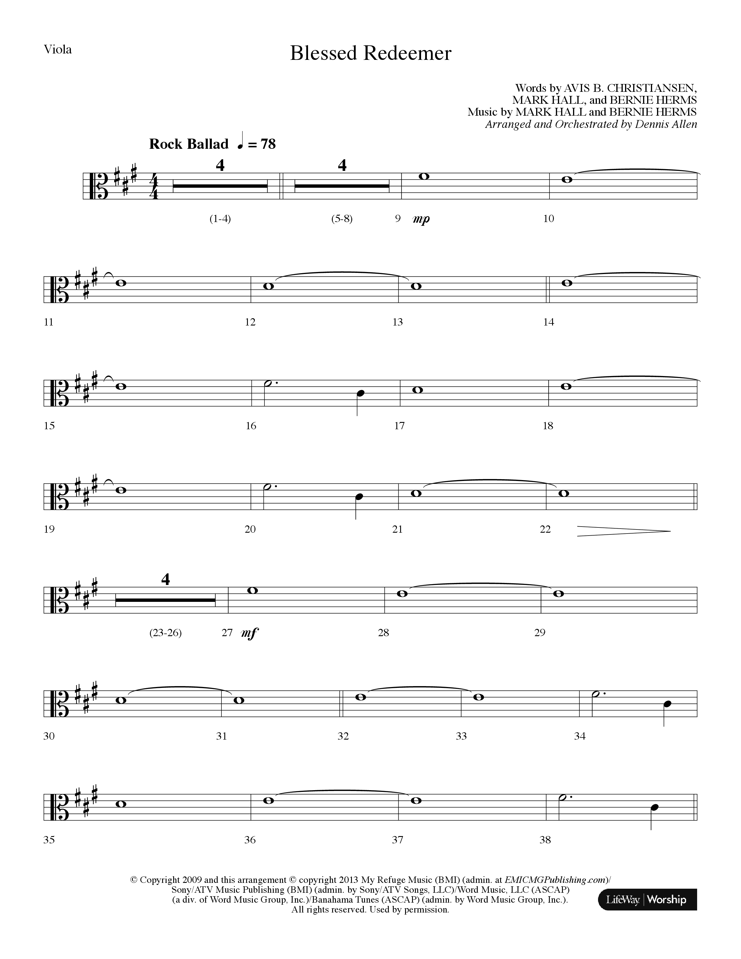 Blessed Redeemer (Choral Anthem SATB) Viola (Lifeway Choral / Arr. Dennis Allen)
