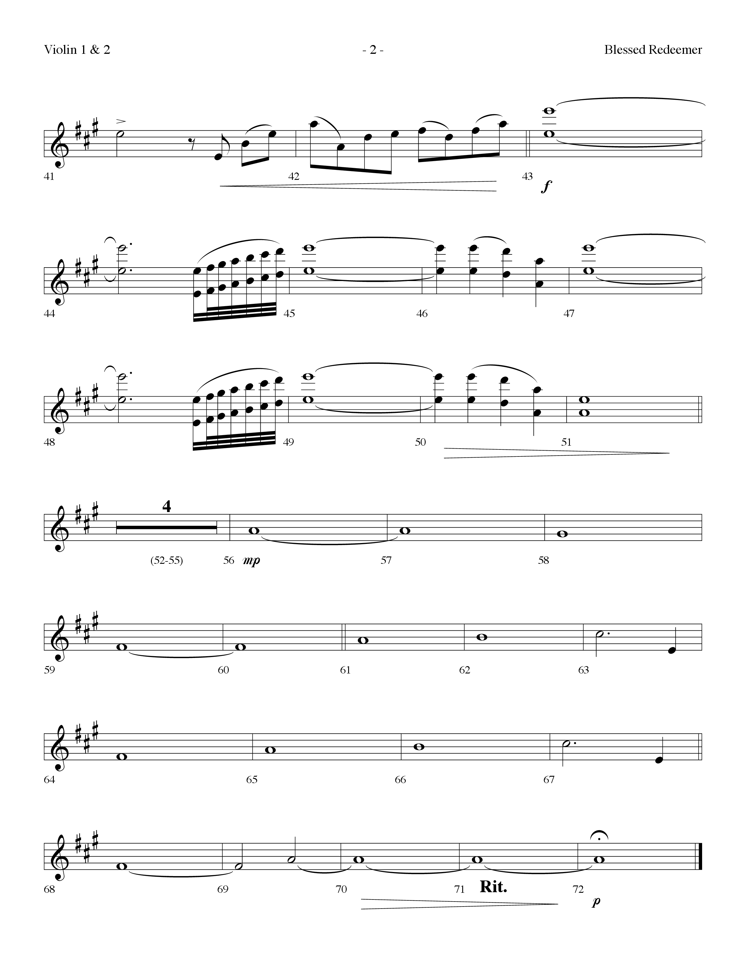Blessed Redeemer (Choral Anthem SATB) Violin 1/2 (Lifeway Choral / Arr. Dennis Allen)