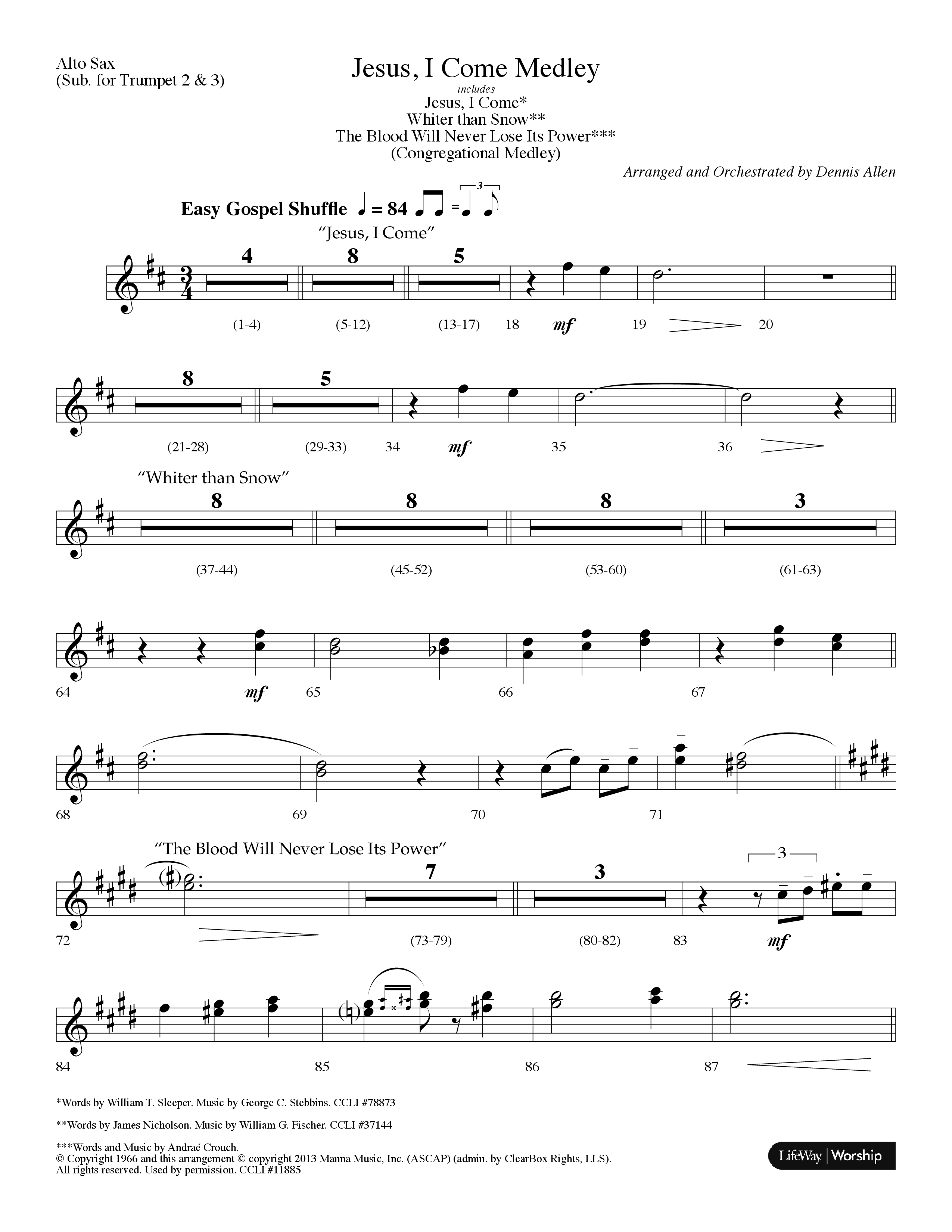 Jesus I Come Medley (with Whiter Than Snow, The Blood Will Never Lose Its Power) (Choral Anthem SATB) Alto Sax (Lifeway Choral / Arr. Dennis Allen)