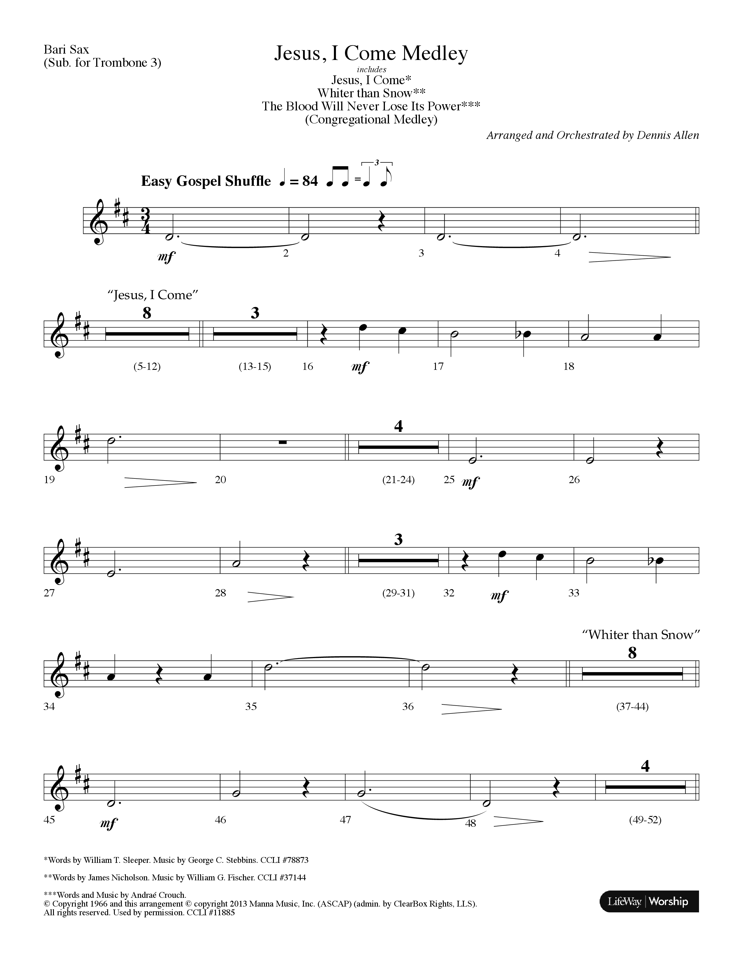 Jesus I Come Medley (with Whiter Than Snow, The Blood Will Never Lose Its Power) (Choral Anthem SATB) Bari Sax (Lifeway Choral / Arr. Dennis Allen)