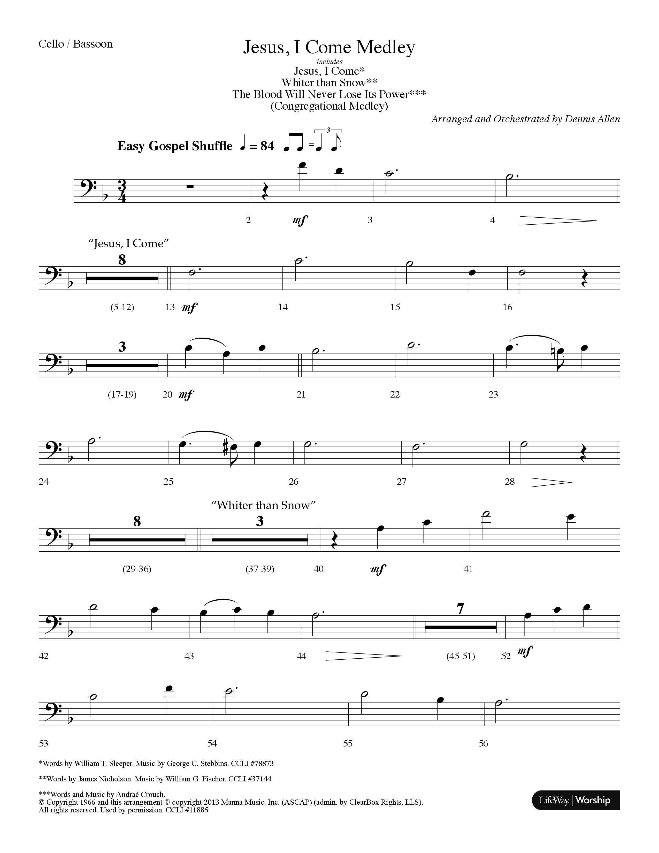 Jesus I Come Medley (with Whiter Than Snow, The Blood Will Never Lose Its Power) (Choral Anthem SATB) Cello (Lifeway Choral / Arr. Dennis Allen)